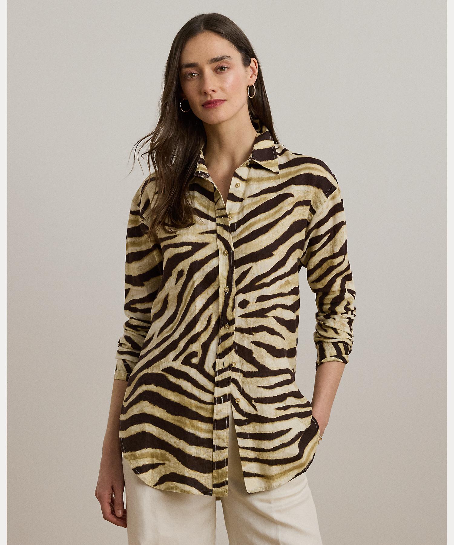 ローレン ラルフ ローレン LAUREN RALPH LAUREN リラックス フィット ゼブラプリント リネン シャツ （100ホワイト） 100ホワイト