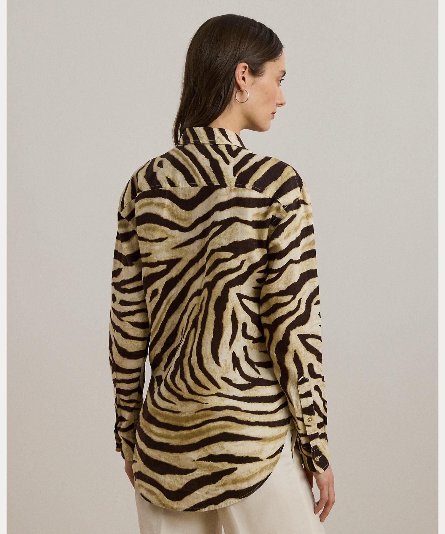 ローレン ラルフ ローレン LAUREN RALPH LAUREN リラックス フィット ゼブラプリント リネン シャツ （100ホワイト） 100ホワイト
