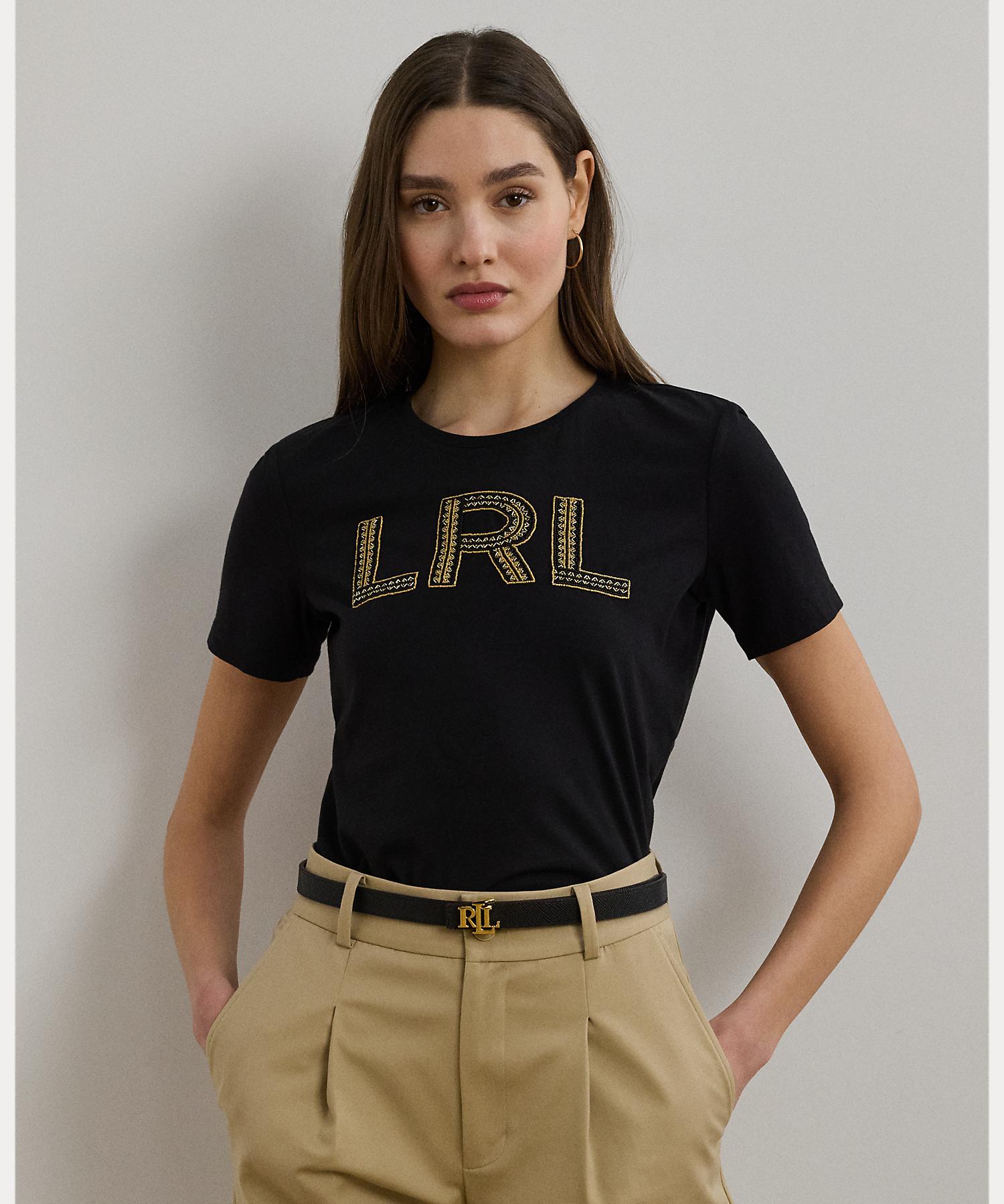 ローレン ラルフ ローレン LAUREN RALPH LAUREN ビーデッドロゴ コットン ジャージー Tシャツ （001ブラック） 001ブラック