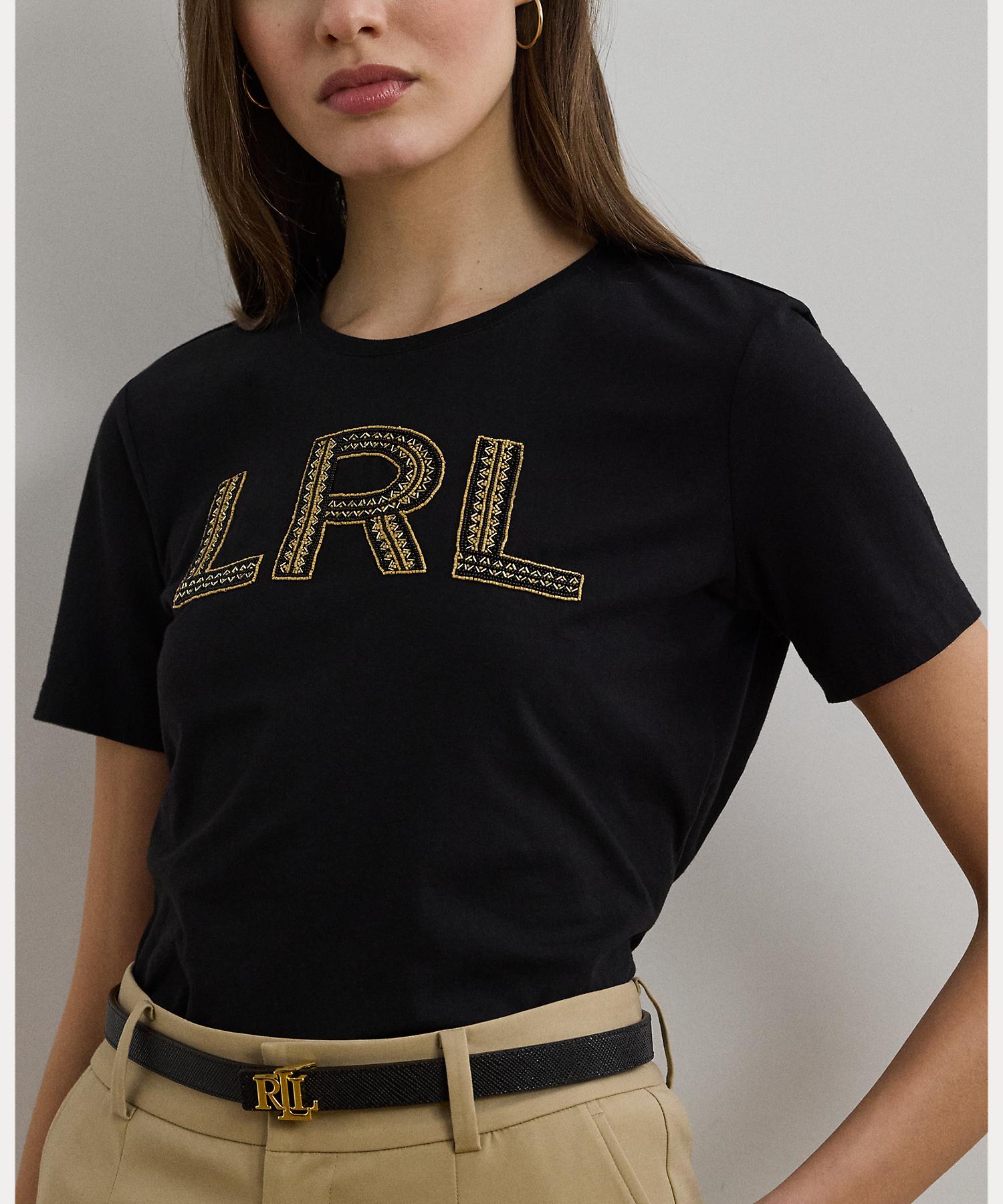 ローレン ラルフ ローレン LAUREN RALPH LAUREN ビーデッドロゴ コットン ジャージー Tシャツ （001ブラック） 001ブラック