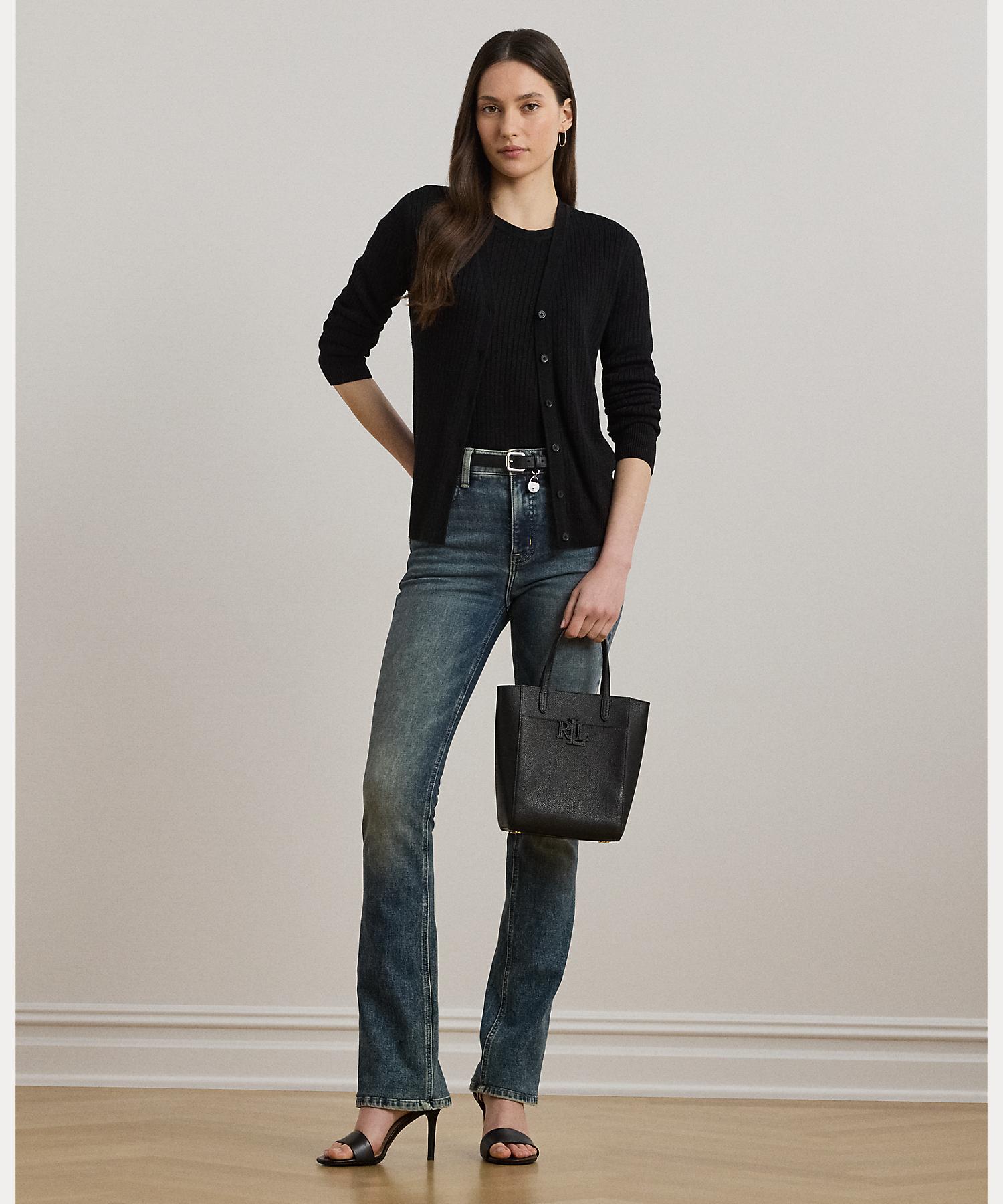 ローレン ラルフ ローレン LAUREN RALPH LAUREN リブニット リネンブレンド Vネック カーディガン （001ブラック） 001ブラック