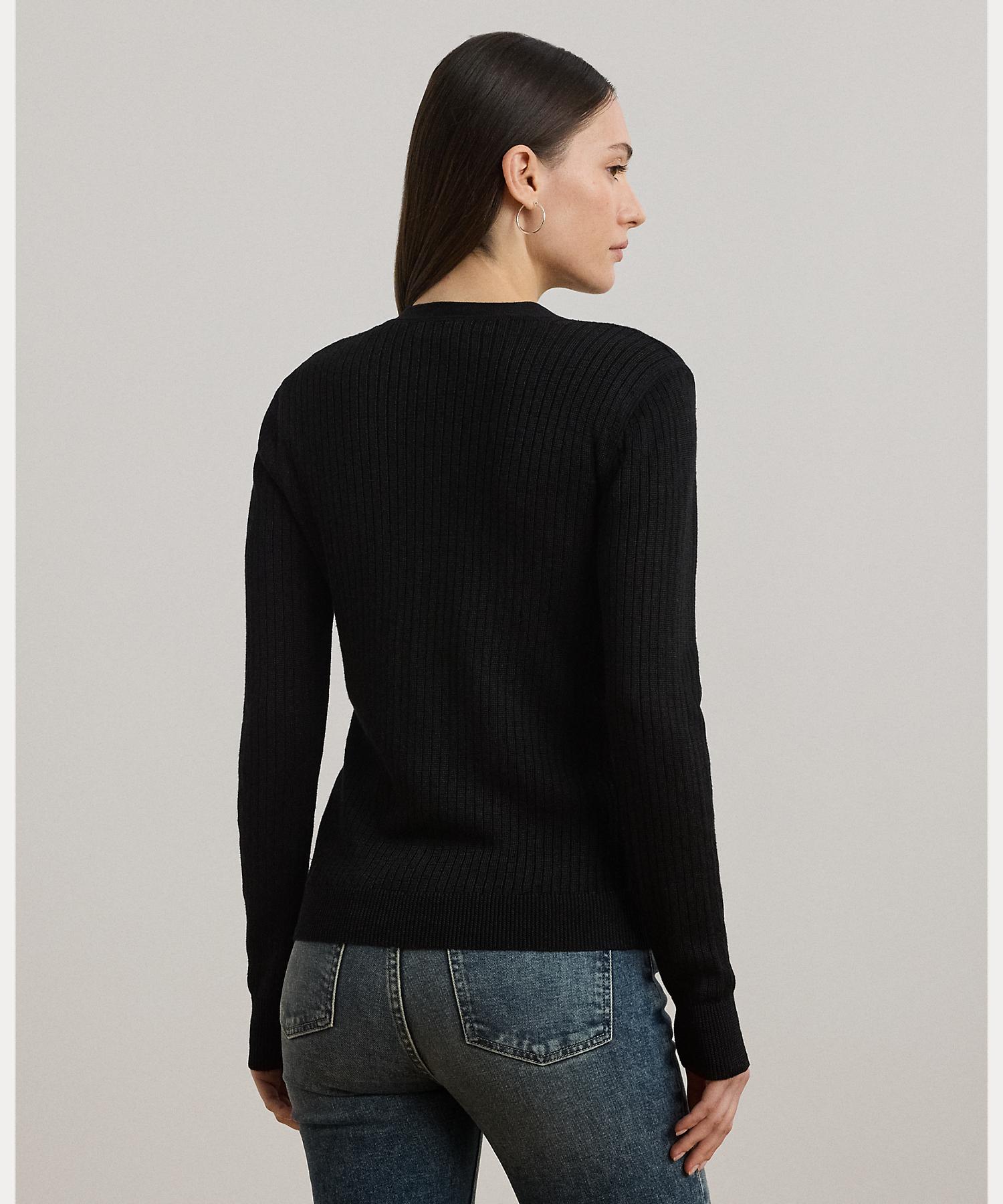 ローレン ラルフ ローレン LAUREN RALPH LAUREN リブニット リネンブレンド Vネック カーディガン （001ブラック） 001ブラック