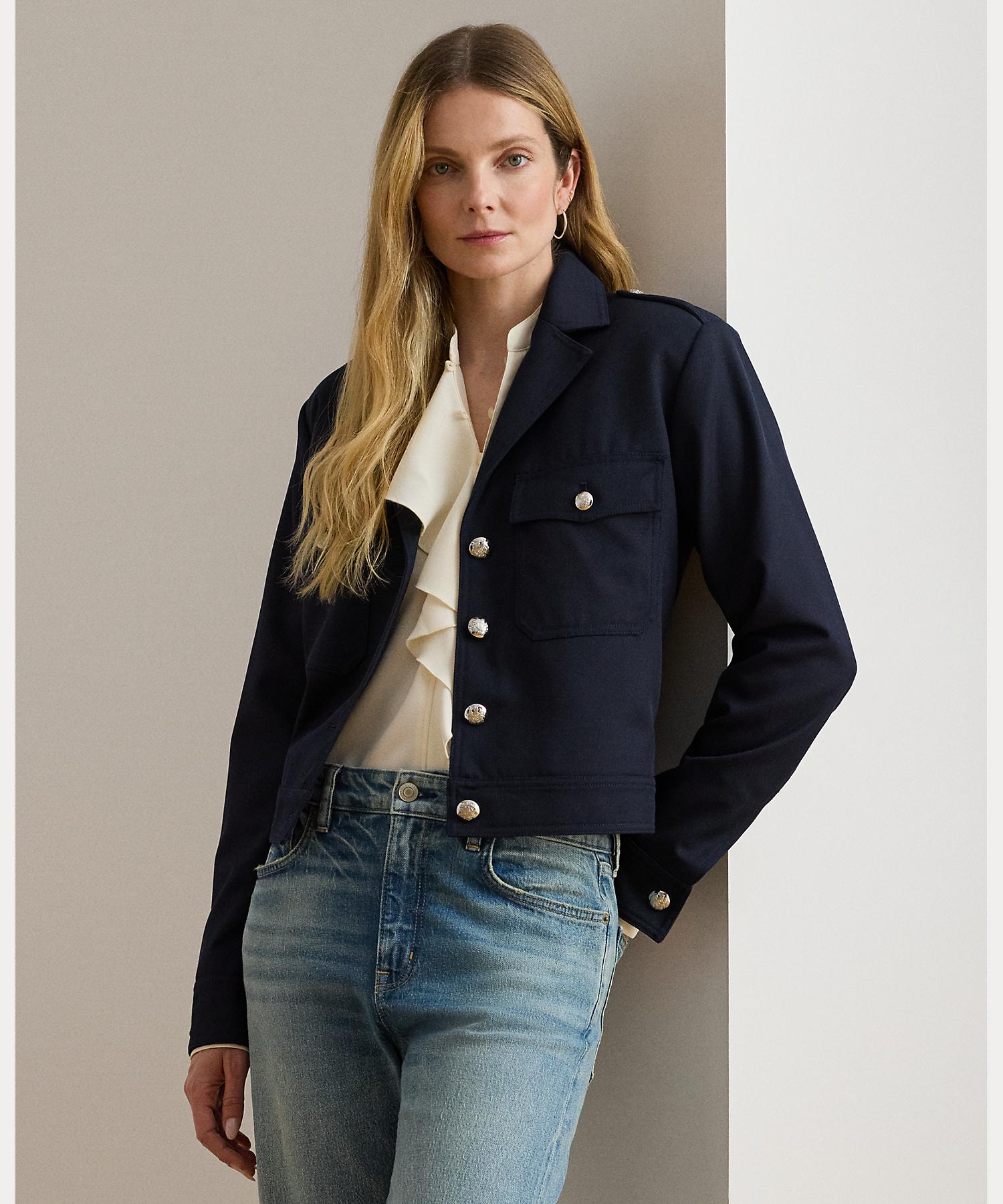 ローレン ラルフ ローレン LAUREN RALPH LAUREN クロップド ウールブレンド ツイル ジャケット （410ネイビー） 410ネイビー