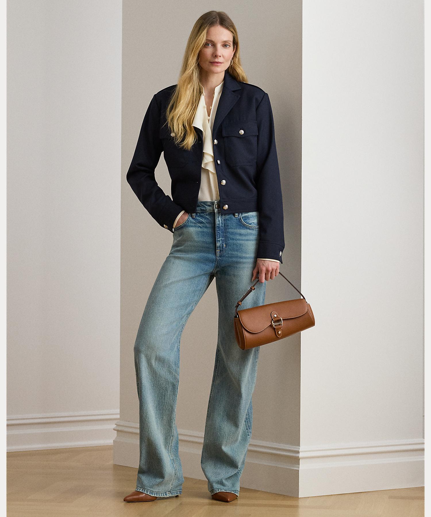 ローレン ラルフ ローレン LAUREN RALPH LAUREN クロップド ウールブレンド ツイル ジャケット （410ネイビー） 410ネイビー