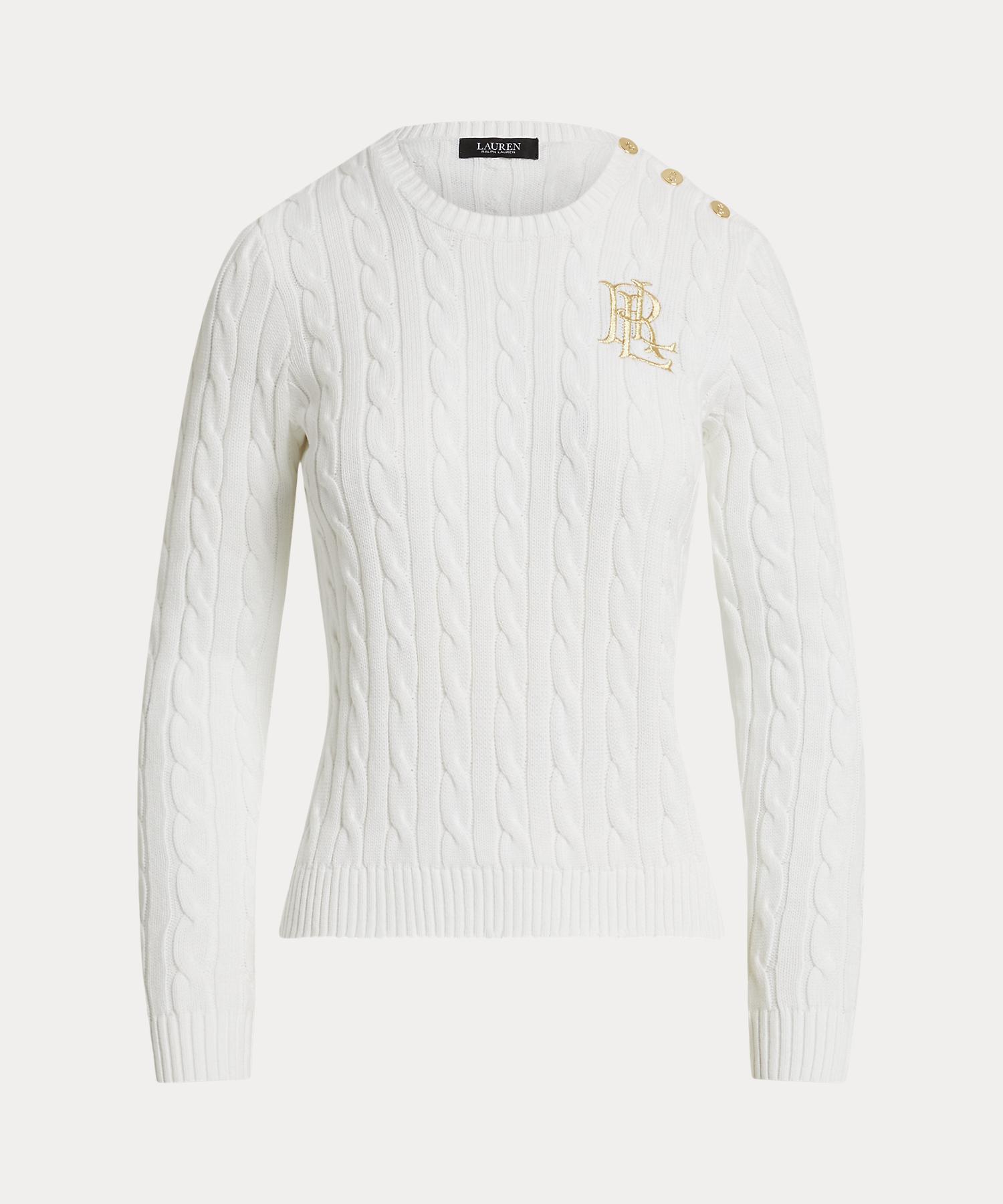 ローレン ラルフ ローレン LAUREN RALPH LAUREN ボタントリム ケーブルニット コットン セーター （100ホワイト） 100ホワイト