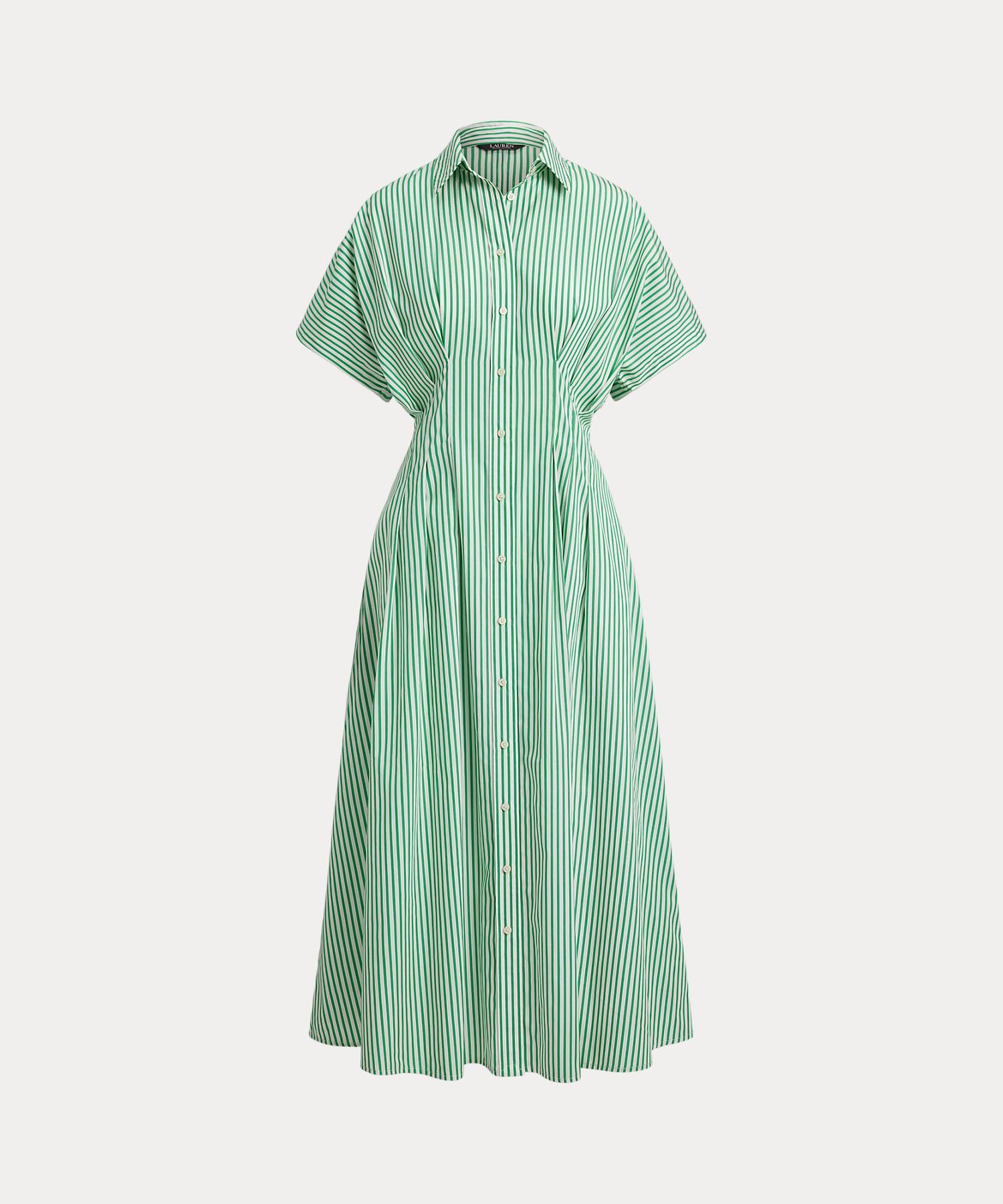 ローレン ラルフ ローレン LAUREN RALPH LAUREN ストライプド プリーテッド ブロードクロス シャツドレス （300グリーン） 300グリーン
