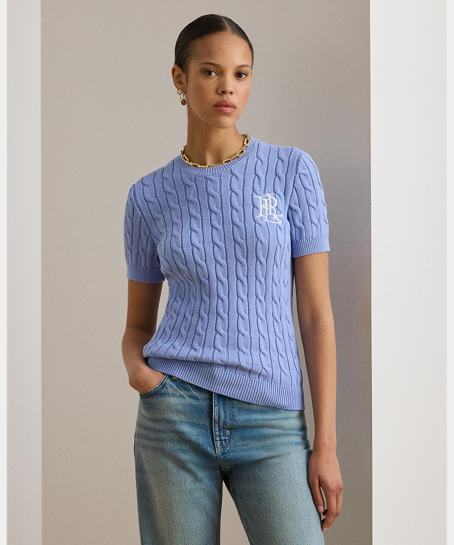 ローレン ラルフ ローレン LAUREN RALPH LAUREN ケーブルニット コットン ショートスリーブ セーター （400ブルー） 400ブルー