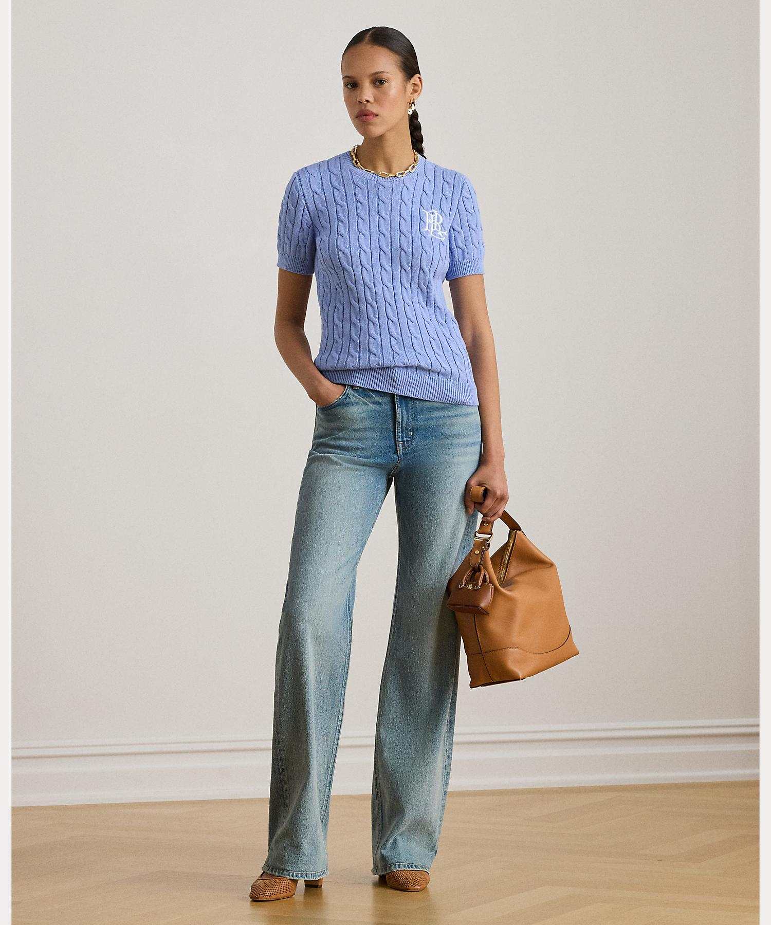 ローレン ラルフ ローレン LAUREN RALPH LAUREN ケーブルニット コットン ショートスリーブ セーター （400ブルー） 400ブルー