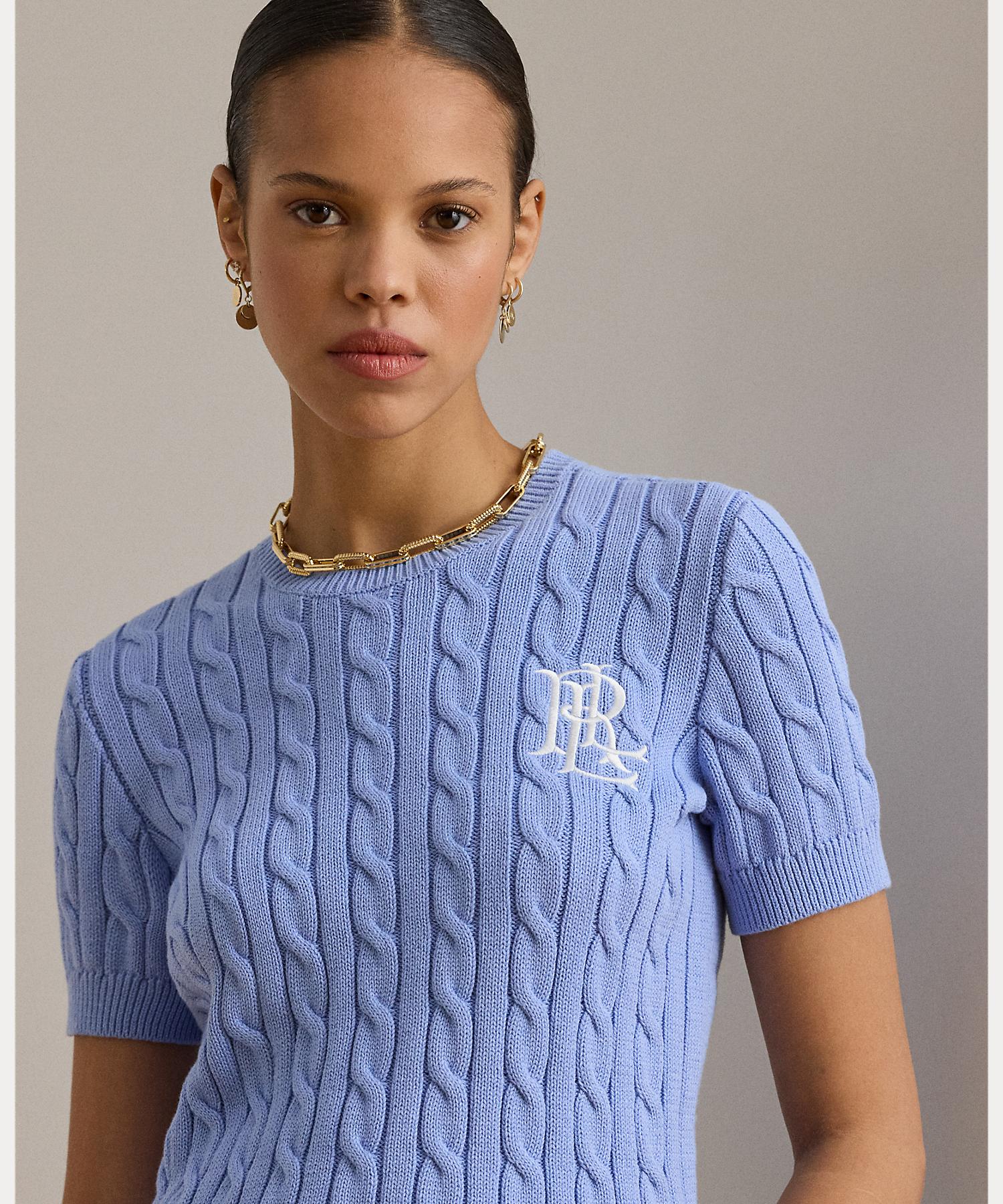 ローレン ラルフ ローレン LAUREN RALPH LAUREN ケーブルニット コットン ショートスリーブ セーター （400ブルー） 400ブルー