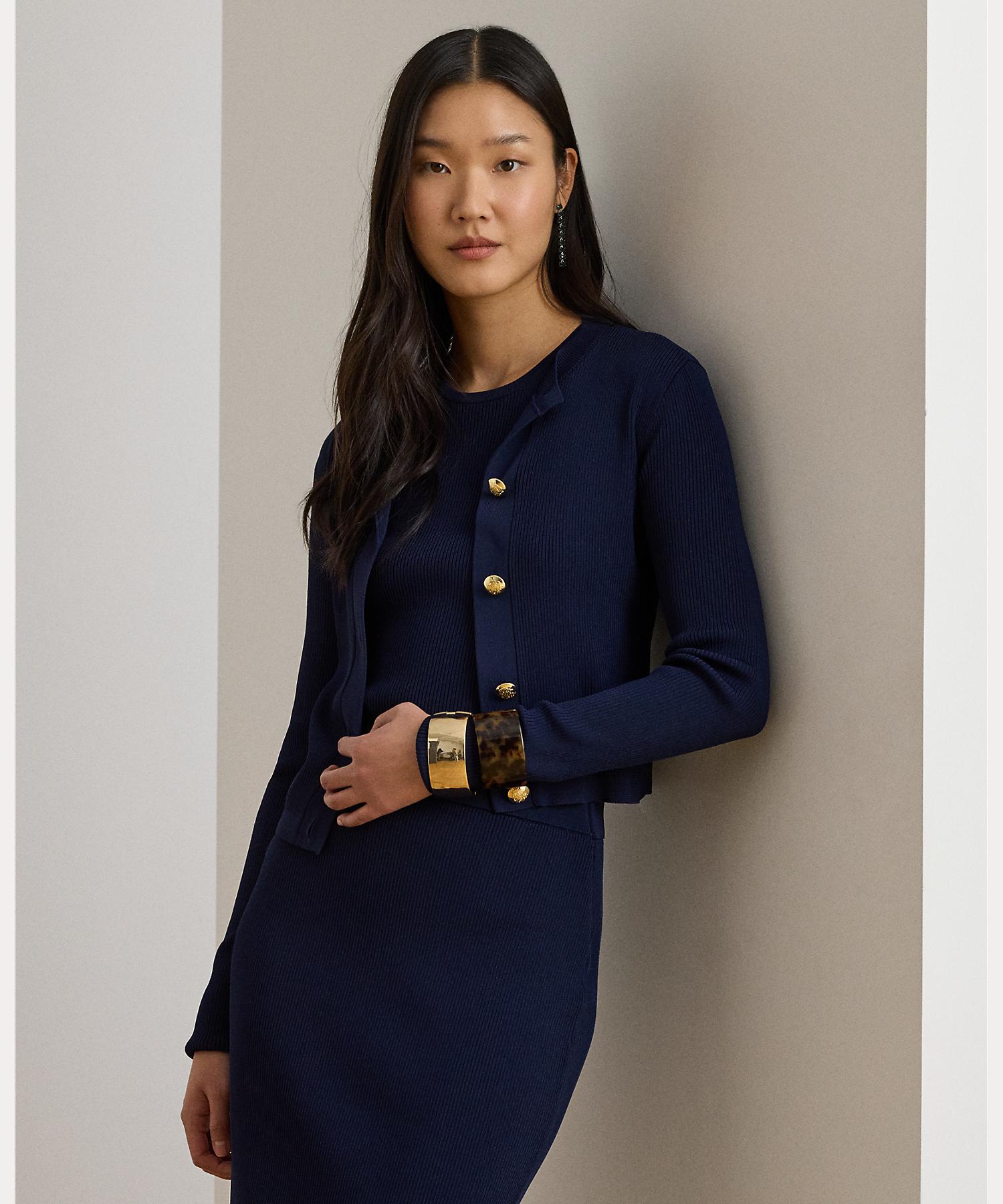 ローレン ラルフ ローレン LAUREN RALPH LAUREN リブニット クルーネック カーディガン （410ネイビー） 410ネイビー