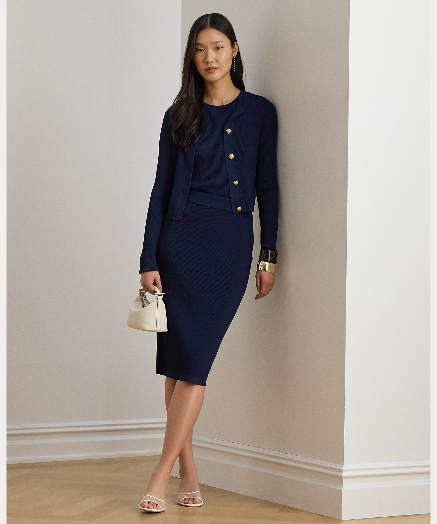 ローレン ラルフ ローレン LAUREN RALPH LAUREN リブニット クルーネック カーディガン （410ネイビー） 410ネイビー
