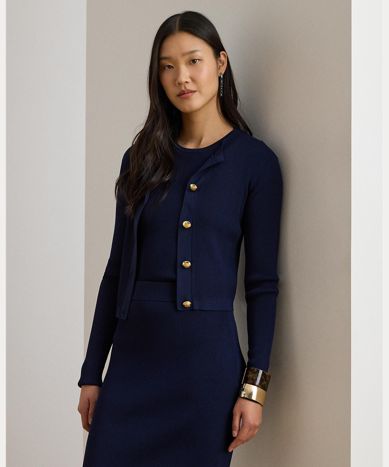 ローレン ラルフ ローレン LAUREN RALPH LAUREN リブニット クルーネック カーディガン （410ネイビー） 410ネイビー