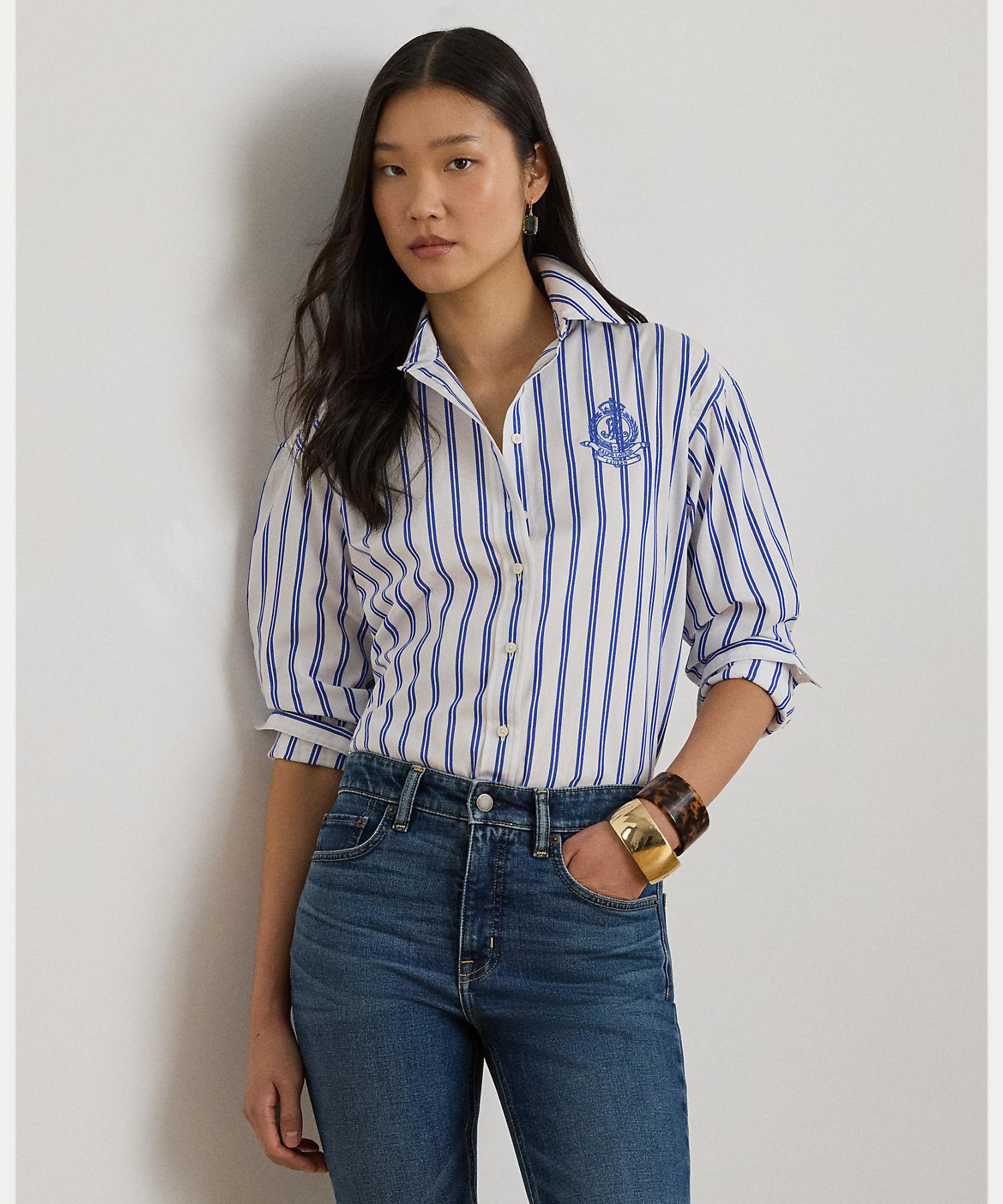 ローレン ラルフ ローレン LAUREN RALPH LAUREN リラックス フィット ストライプド ブロードクロス シャツ （400ブルー） 400ブルー