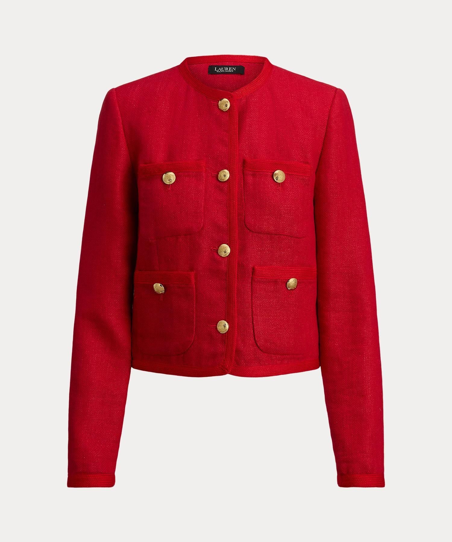 ローレン ラルフ ローレン LAUREN RALPH LAUREN リネン ヘリンボーン クロップド ジャケット （600レッド） 600レッド