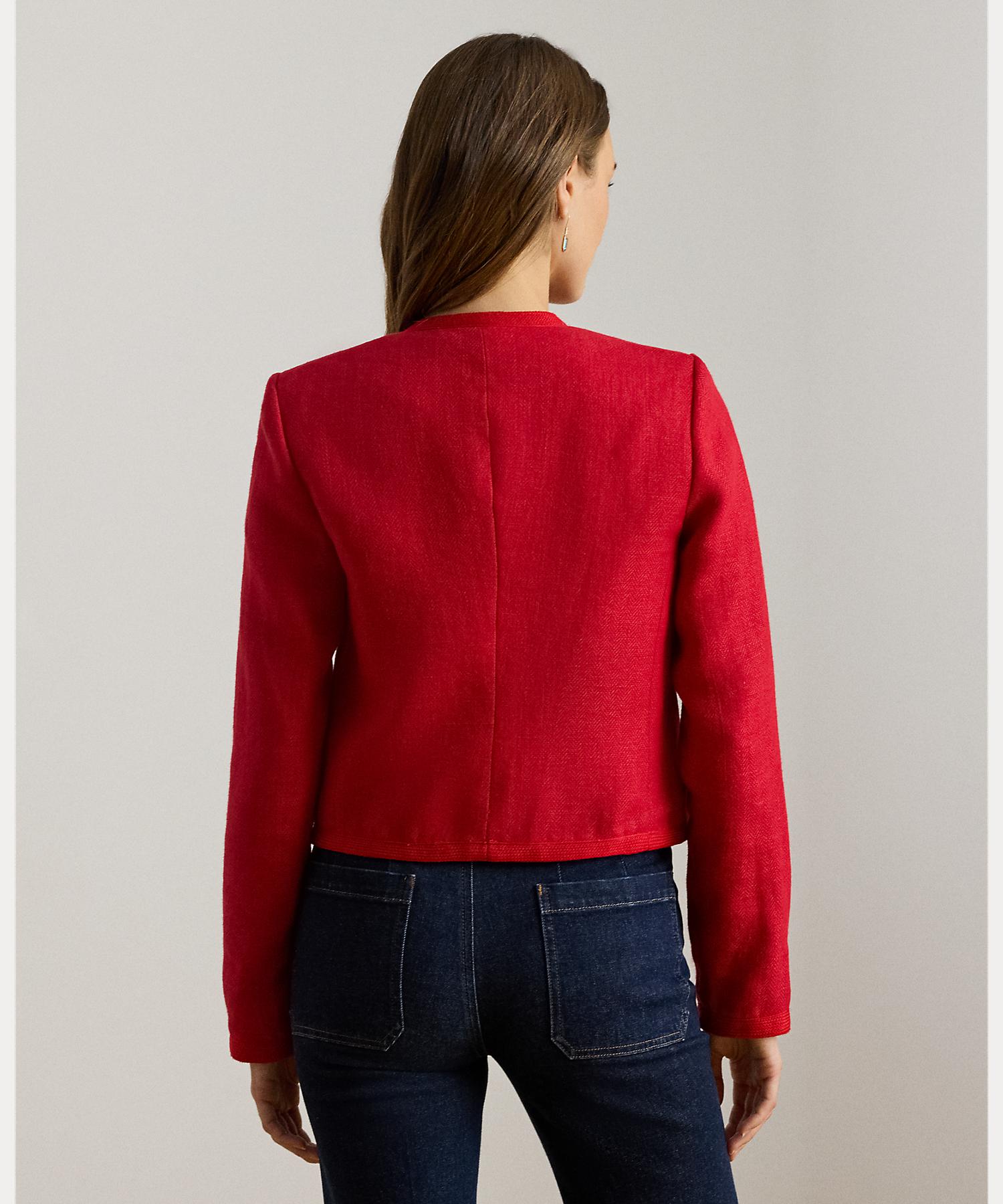 ローレン ラルフ ローレン LAUREN RALPH LAUREN リネン ヘリンボーン クロップド ジャケット （600レッド） 600レッド