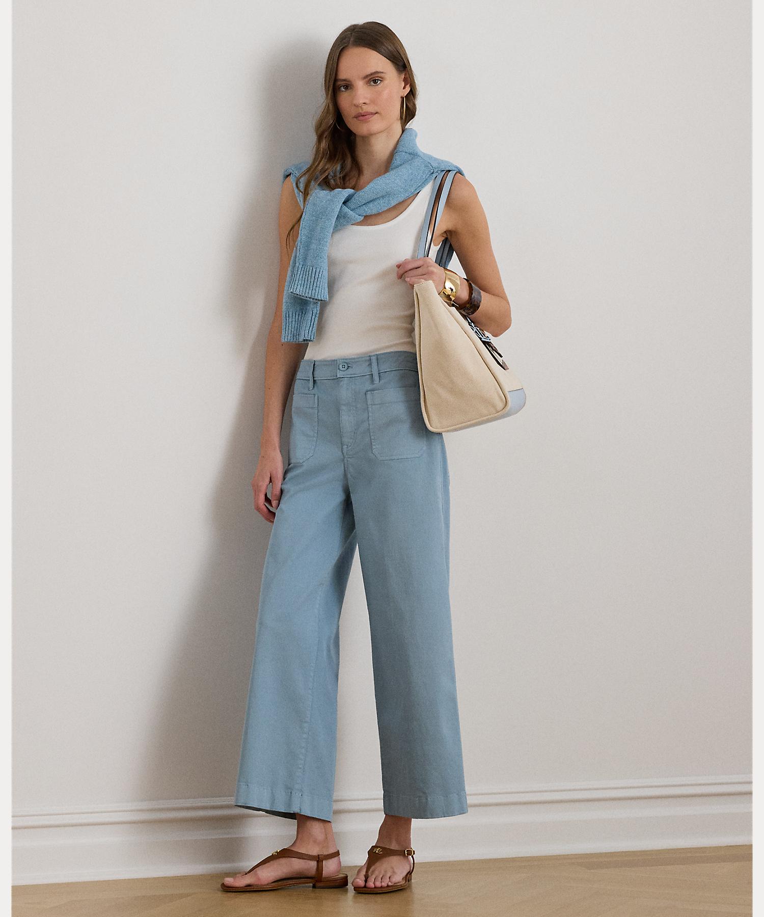 ローレン ラルフ ローレン LAUREN RALPH LAUREN ストレッチ チノ ワイドレッグ クロップド パンツ （400ブルー） 400ブルー