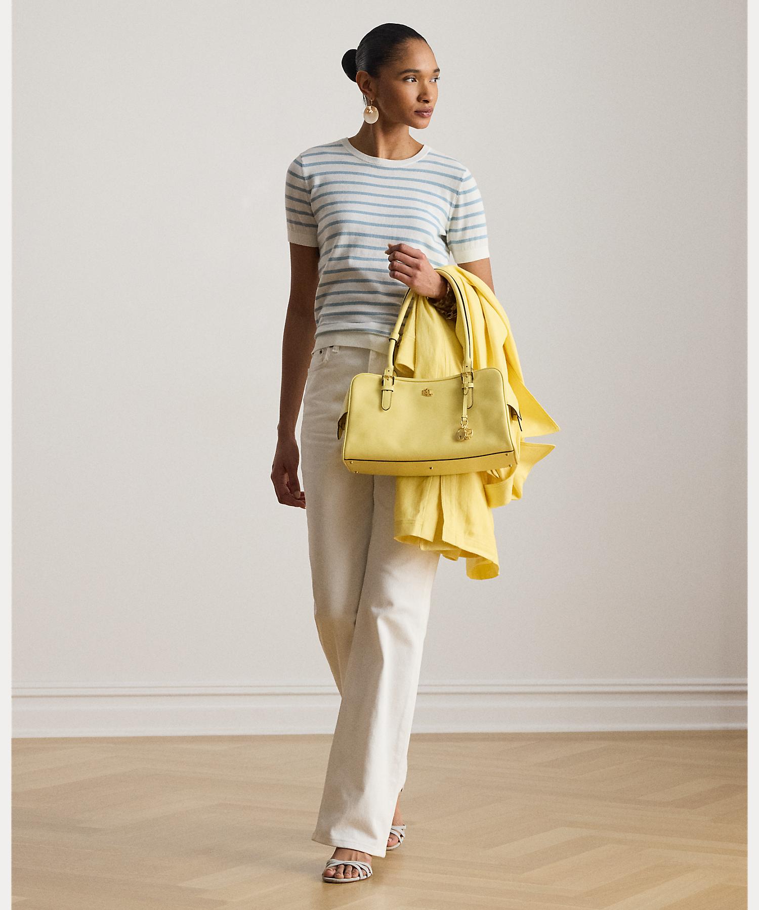 ローレン ラルフ ローレン LAUREN RALPH LAUREN ストライプド コットン ショートスリーブ セーター （100ホワイト） 100ホワイト
