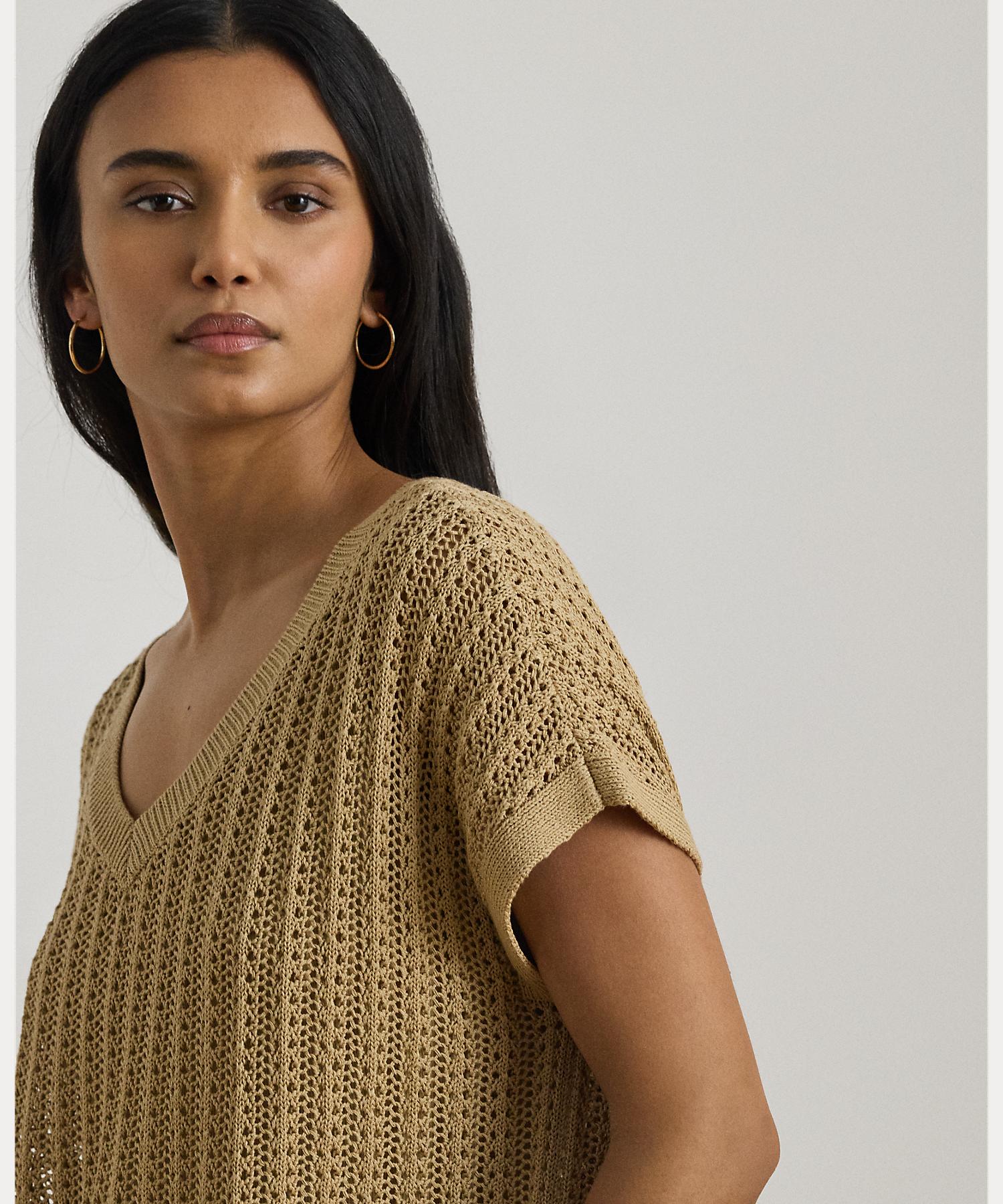 ローレン ラルフ ローレン LAUREN RALPH LAUREN コットンブレンド メッシュ ショートスリーブ セーター （270ブラウン） 270ブラウン