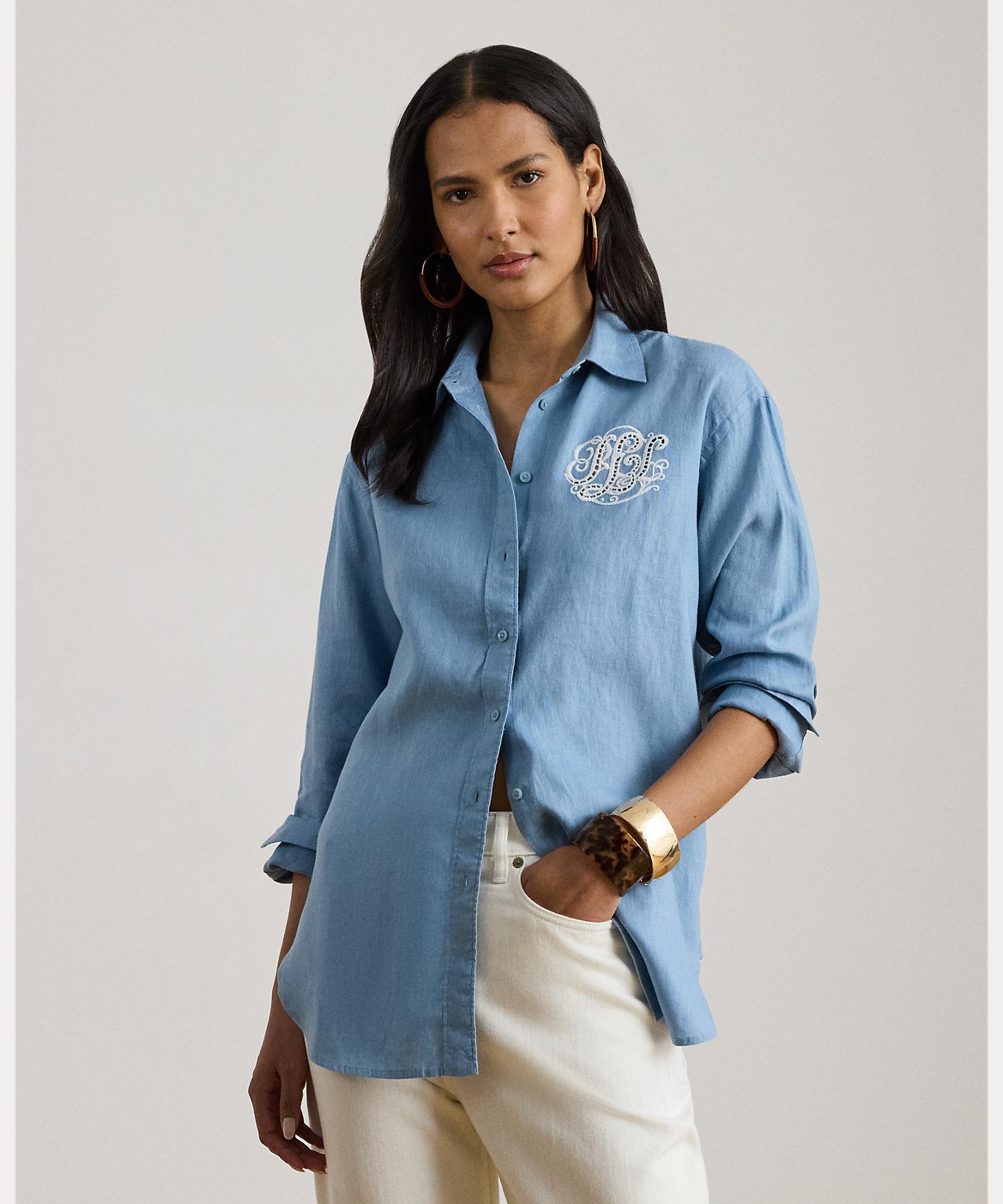 ローレン ラルフ ローレン LAUREN RALPH LAUREN リラックス フィット アイレットロゴ リネン シャツ （400ブルー） 400ブルー