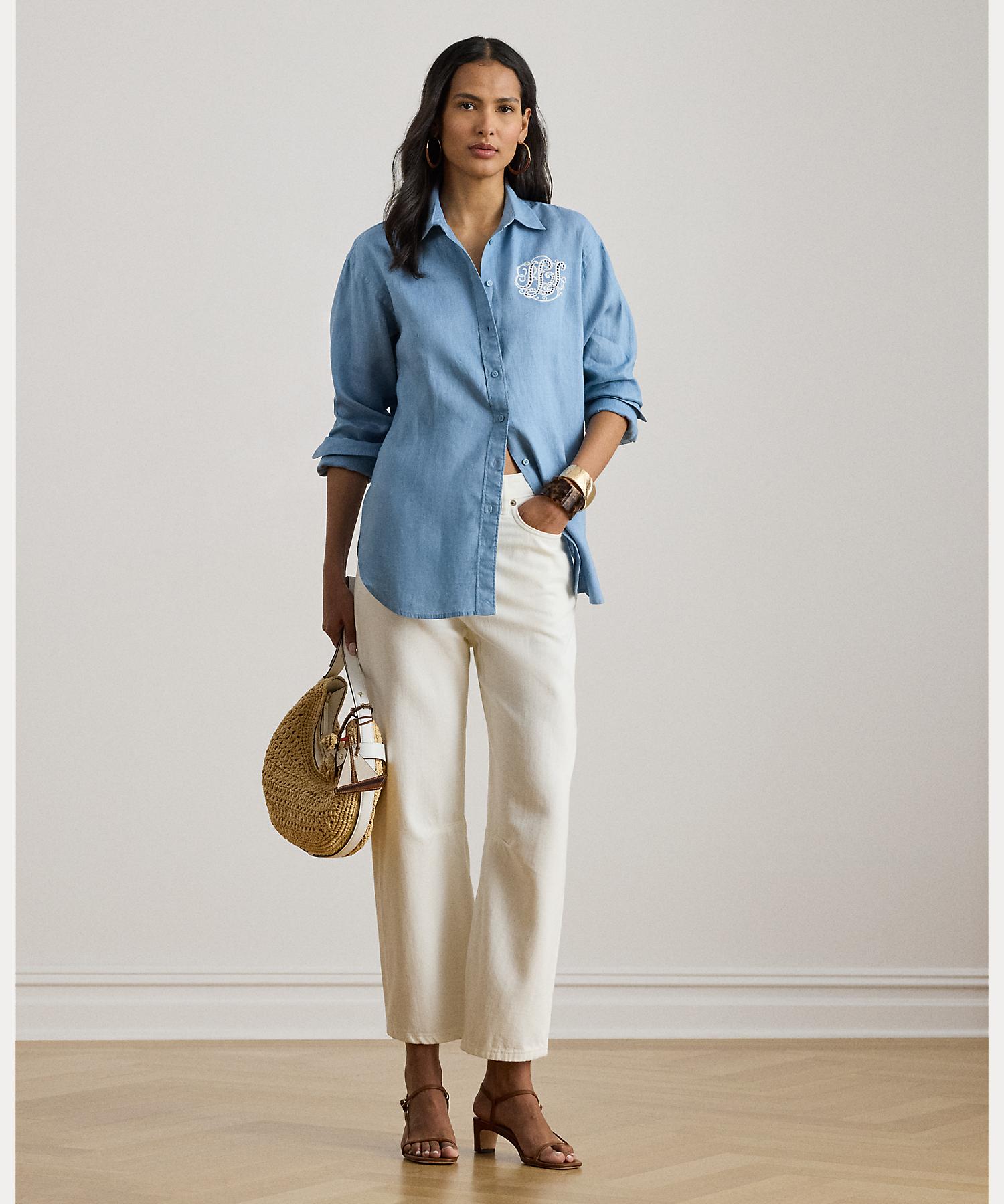 ローレン ラルフ ローレン LAUREN RALPH LAUREN リラックス フィット アイレットロゴ リネン シャツ （400ブルー） 400ブルー