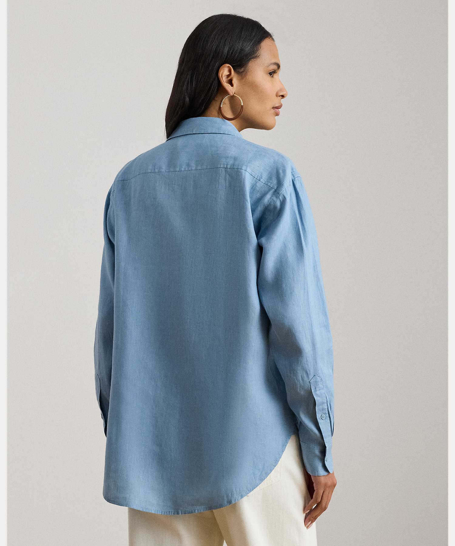 ローレン ラルフ ローレン LAUREN RALPH LAUREN リラックス フィット アイレットロゴ リネン シャツ （400ブルー） 400ブルー