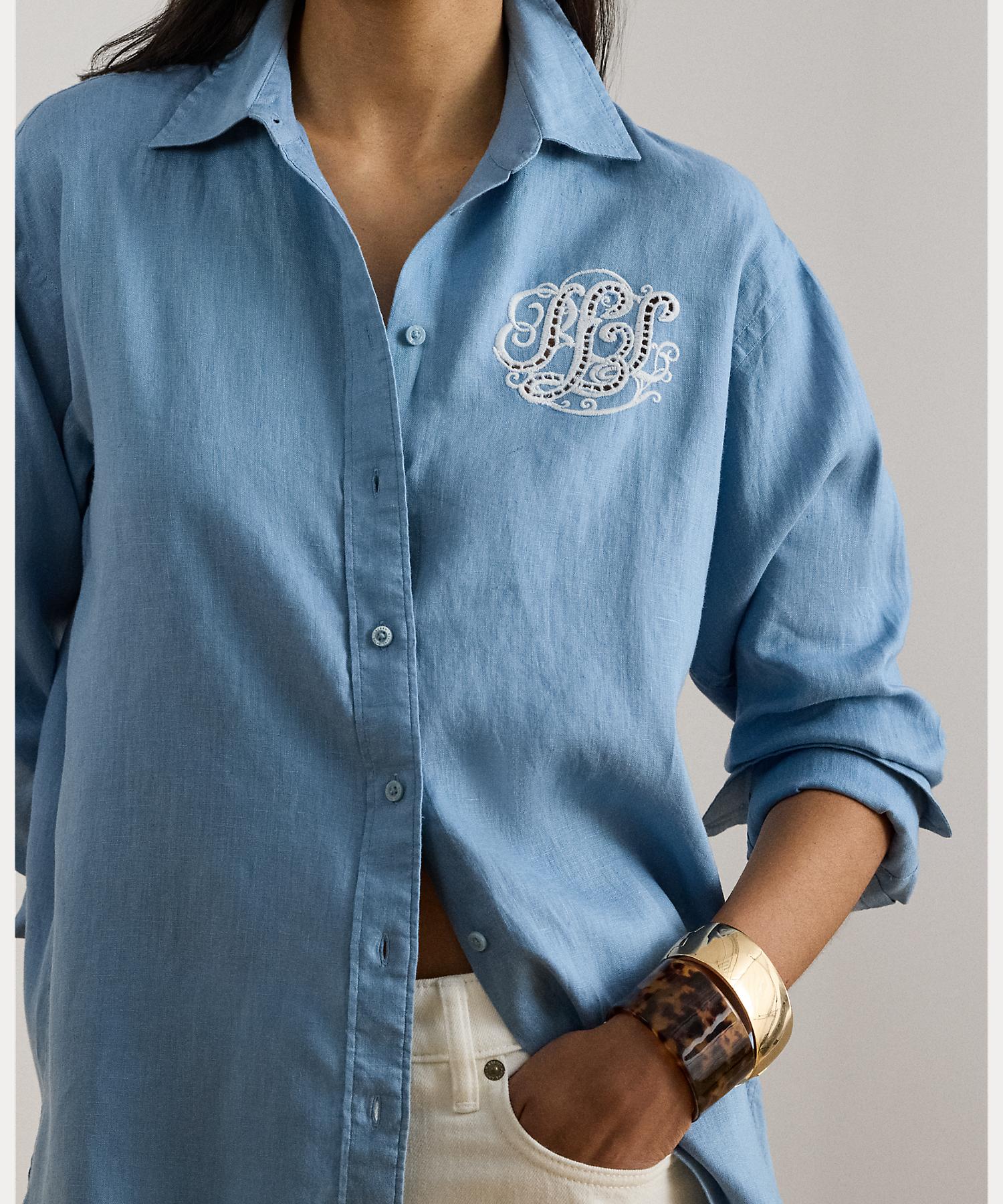 ローレン ラルフ ローレン LAUREN RALPH LAUREN リラックス フィット アイレットロゴ リネン シャツ （400ブルー） 400ブルー