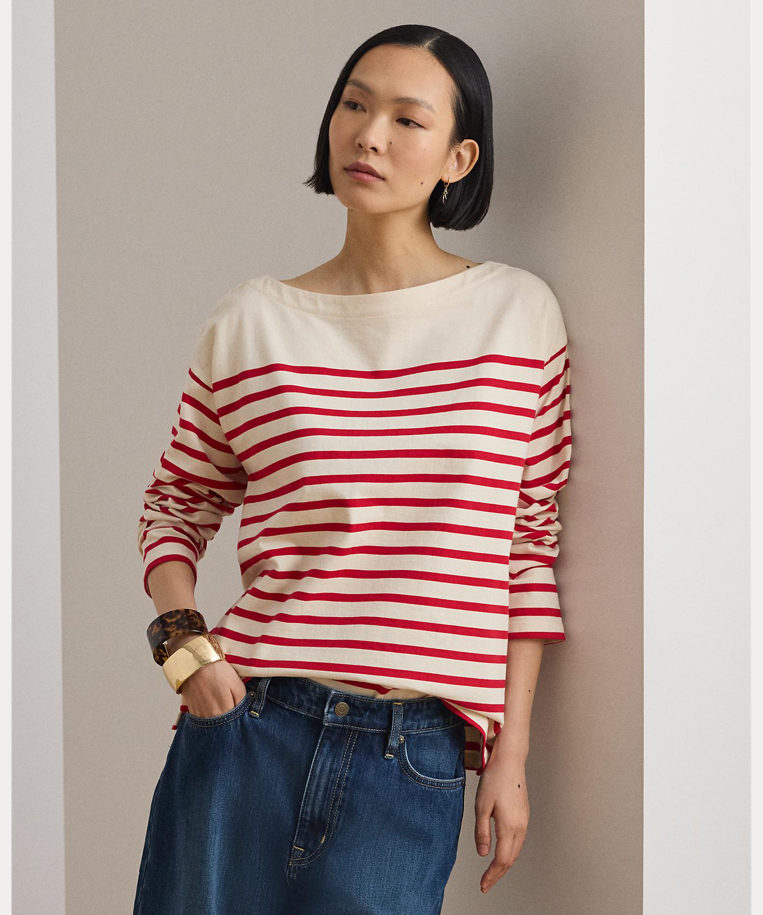 ローレン ラルフ ローレン LAUREN RALPH LAUREN ストライプド ジャージー ボートネック トップ （101ナチュラル） 101ナチュラル