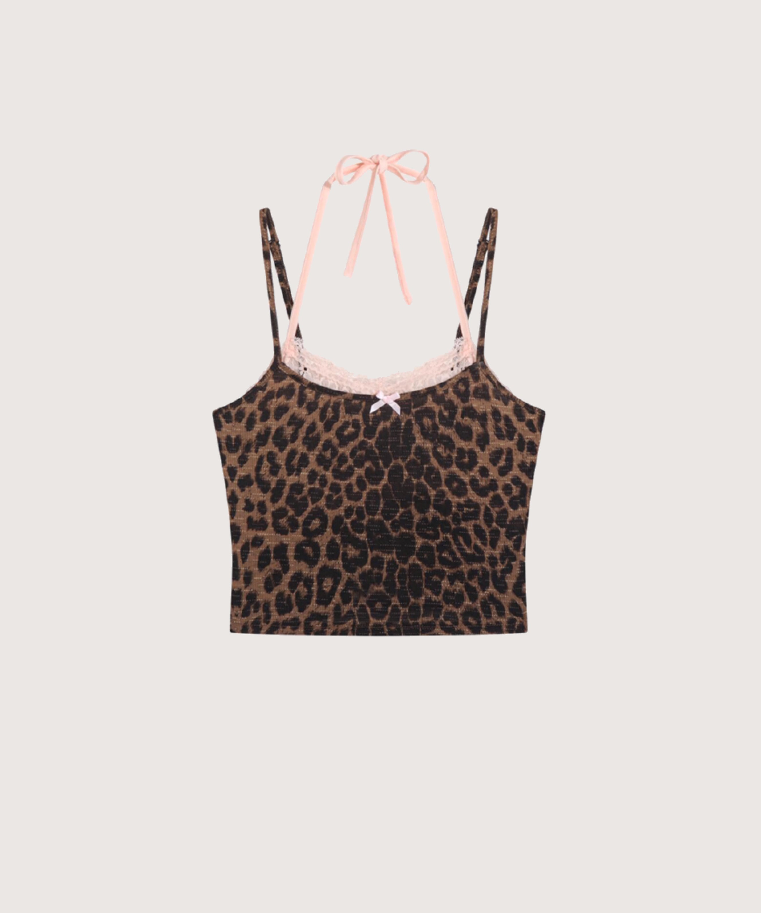 ラポミ プチ LA POMME petit Leopard Lace Camisole,Brown