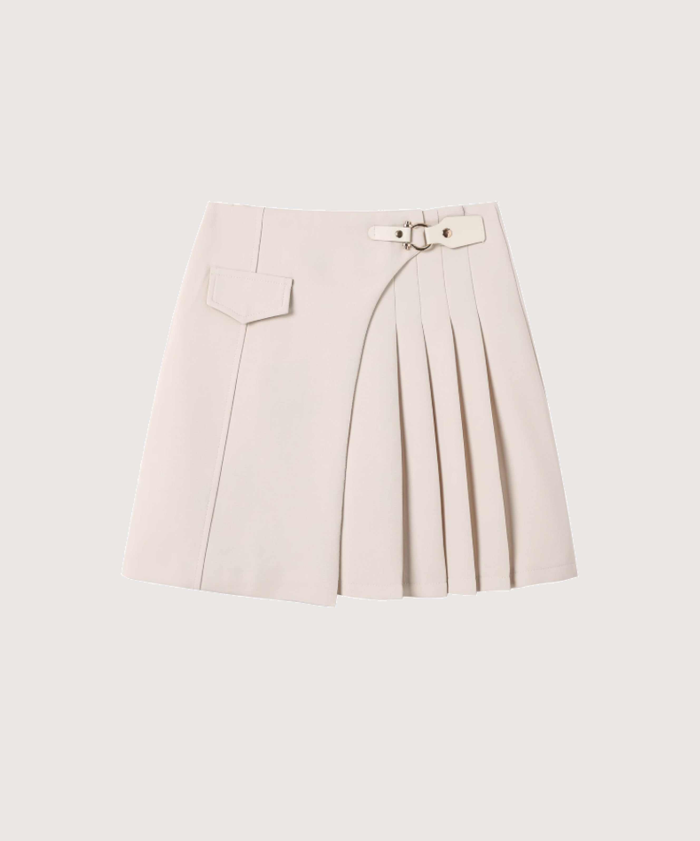 ラポミ プチ LA POMME petit Asymmetry Side Pleats Mini Skirt,Apricot