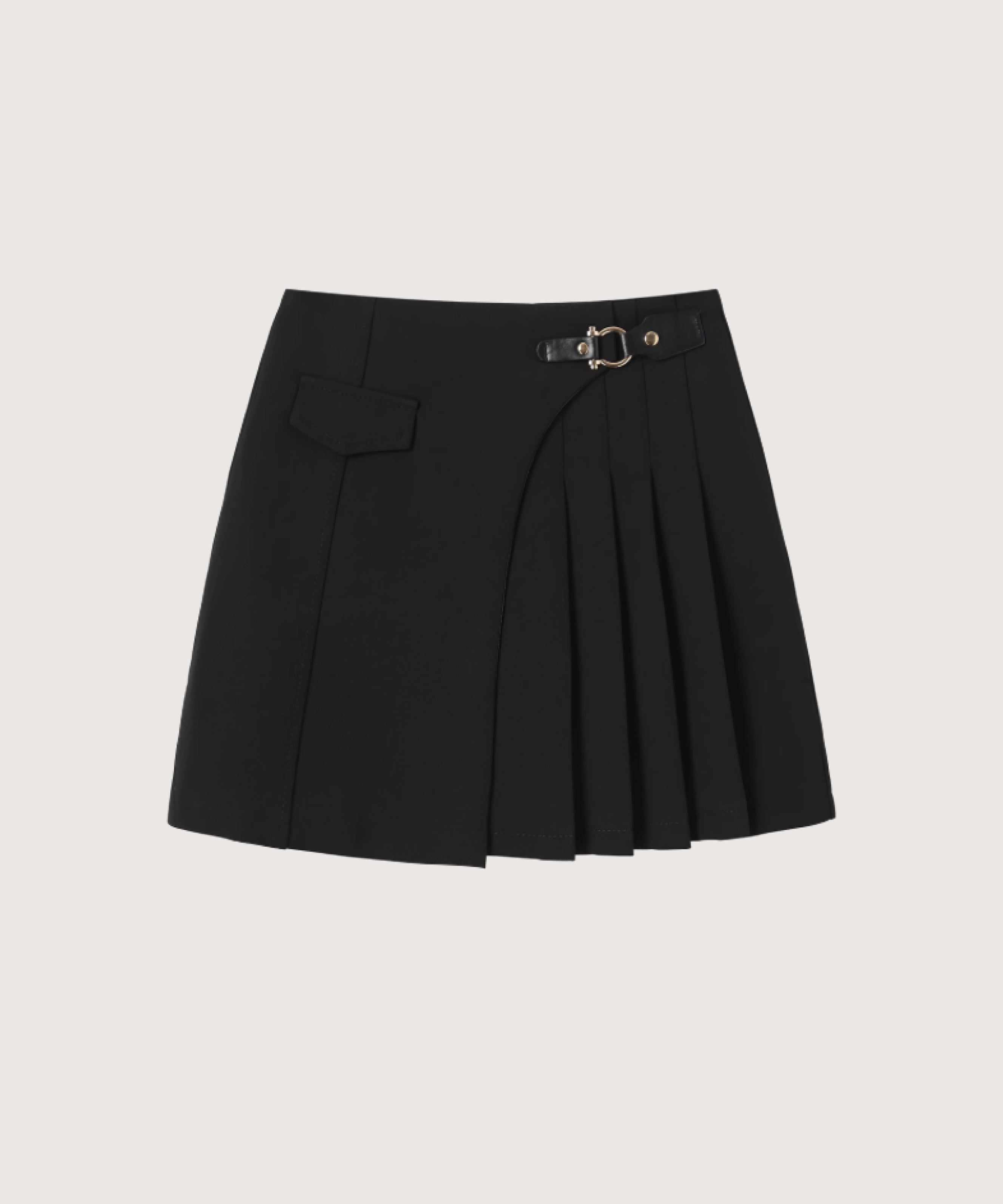 ラポミ プチ LA POMME petit Asymmetry Side Pleats Mini Skirt,Black