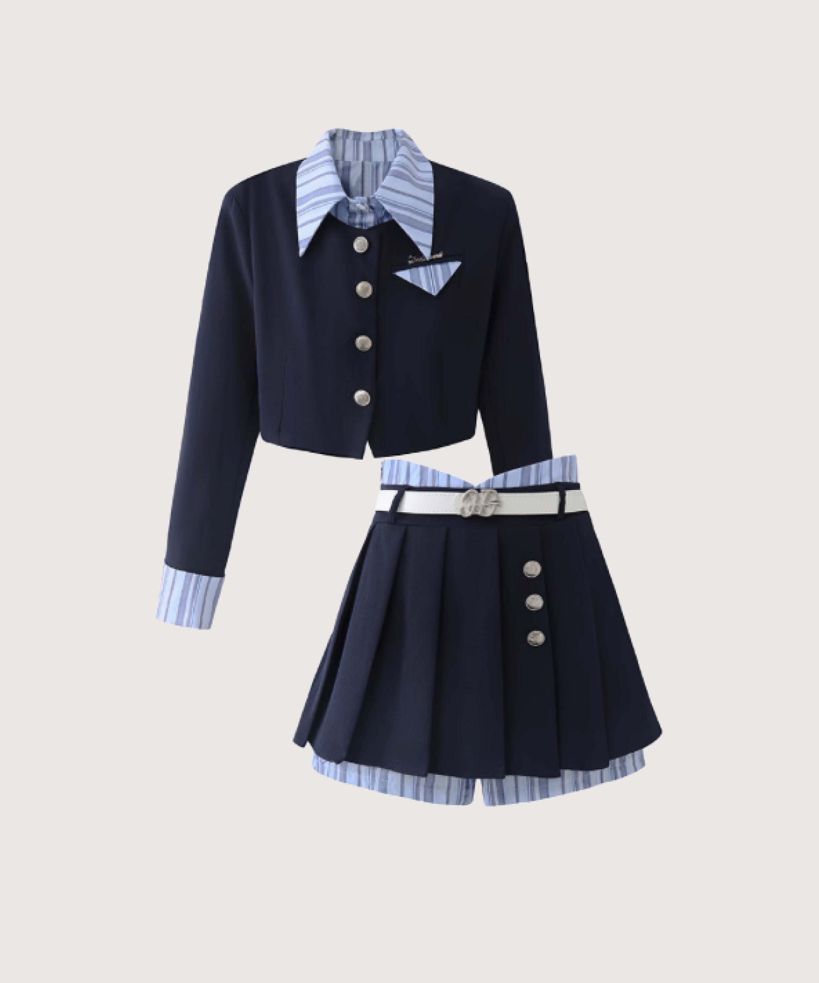 ラポミ プチ LA POMME petit Preppy Stripe Stitching Jacket Set-Up