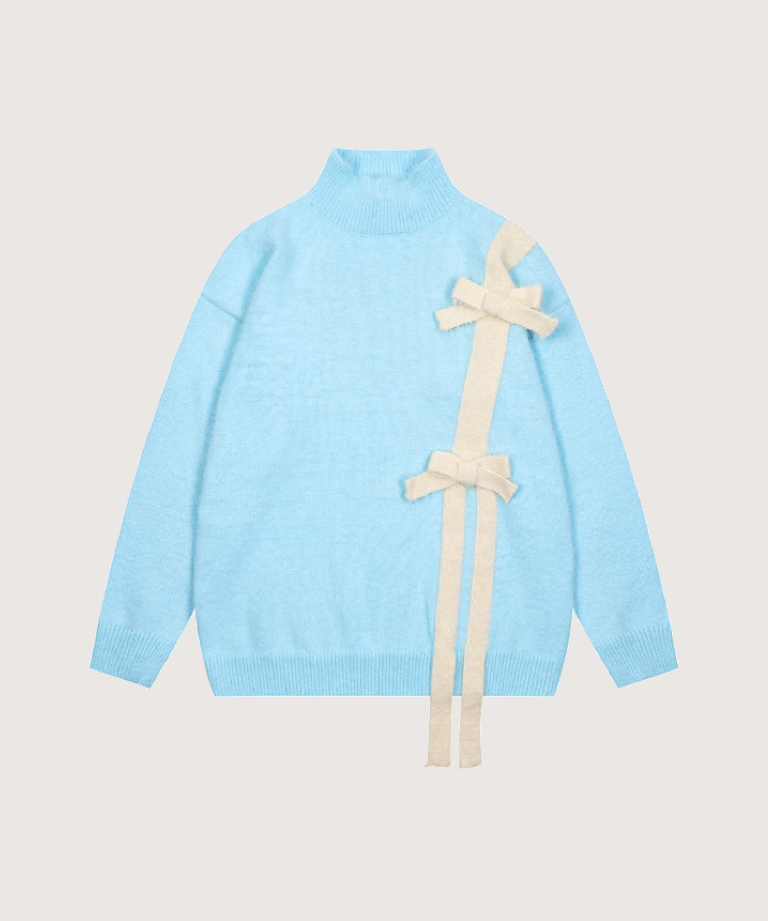 ラポミ プチ LA POMME petit Asymmetry Ribbon Sweater,Blue