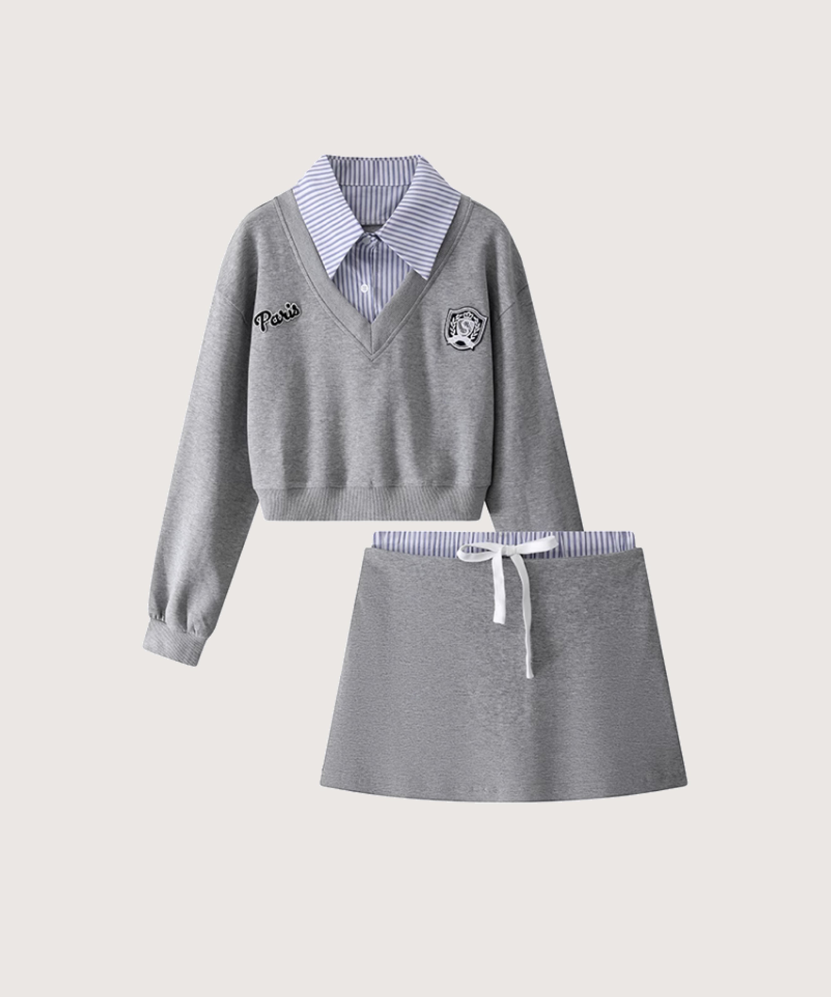 ラポミ プチ LA POMME petit Patchwork Sweat Set-Up,Gray