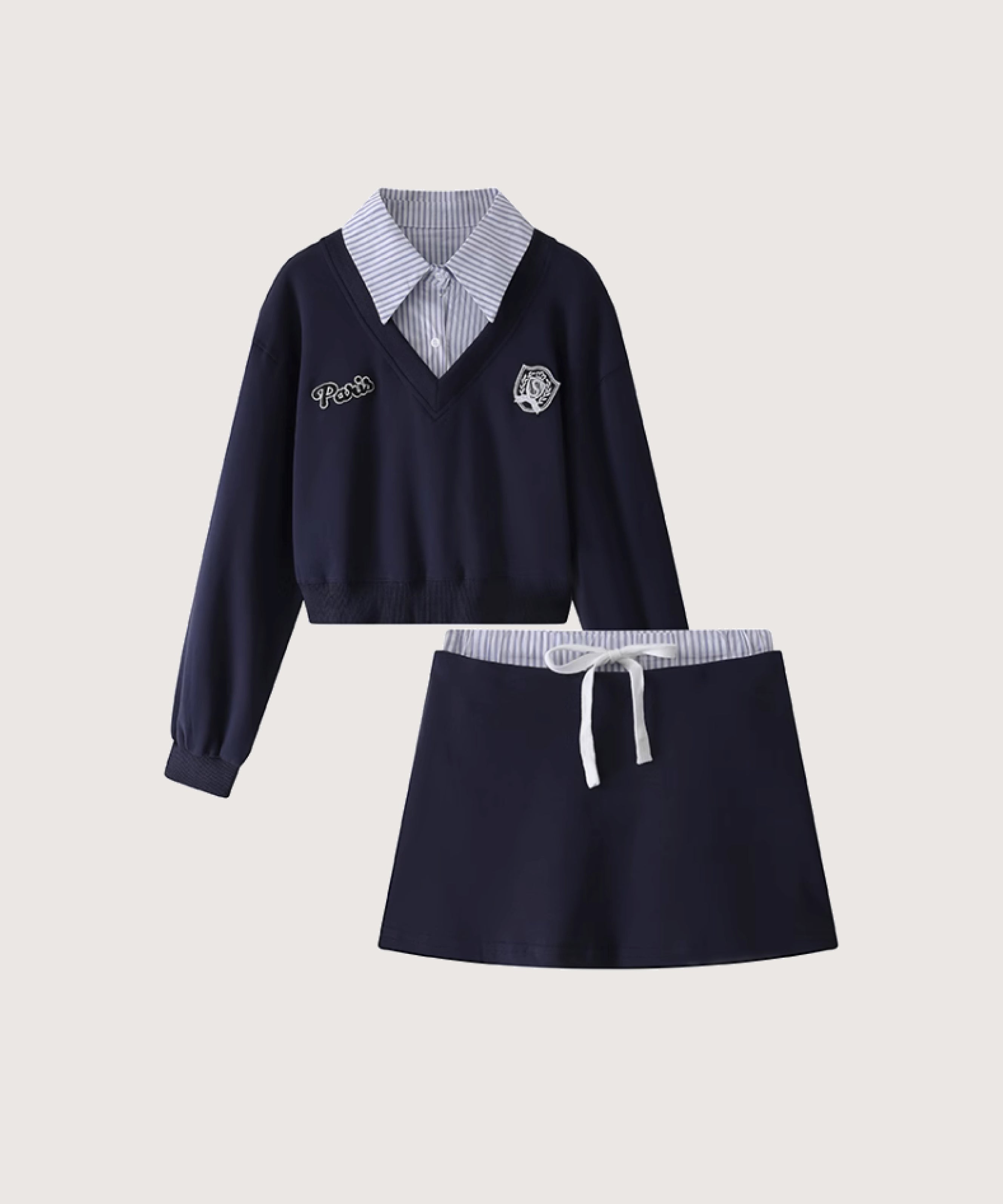 ラポミ プチ LA POMME petit Patchwork Sweat Set-Up,Navy