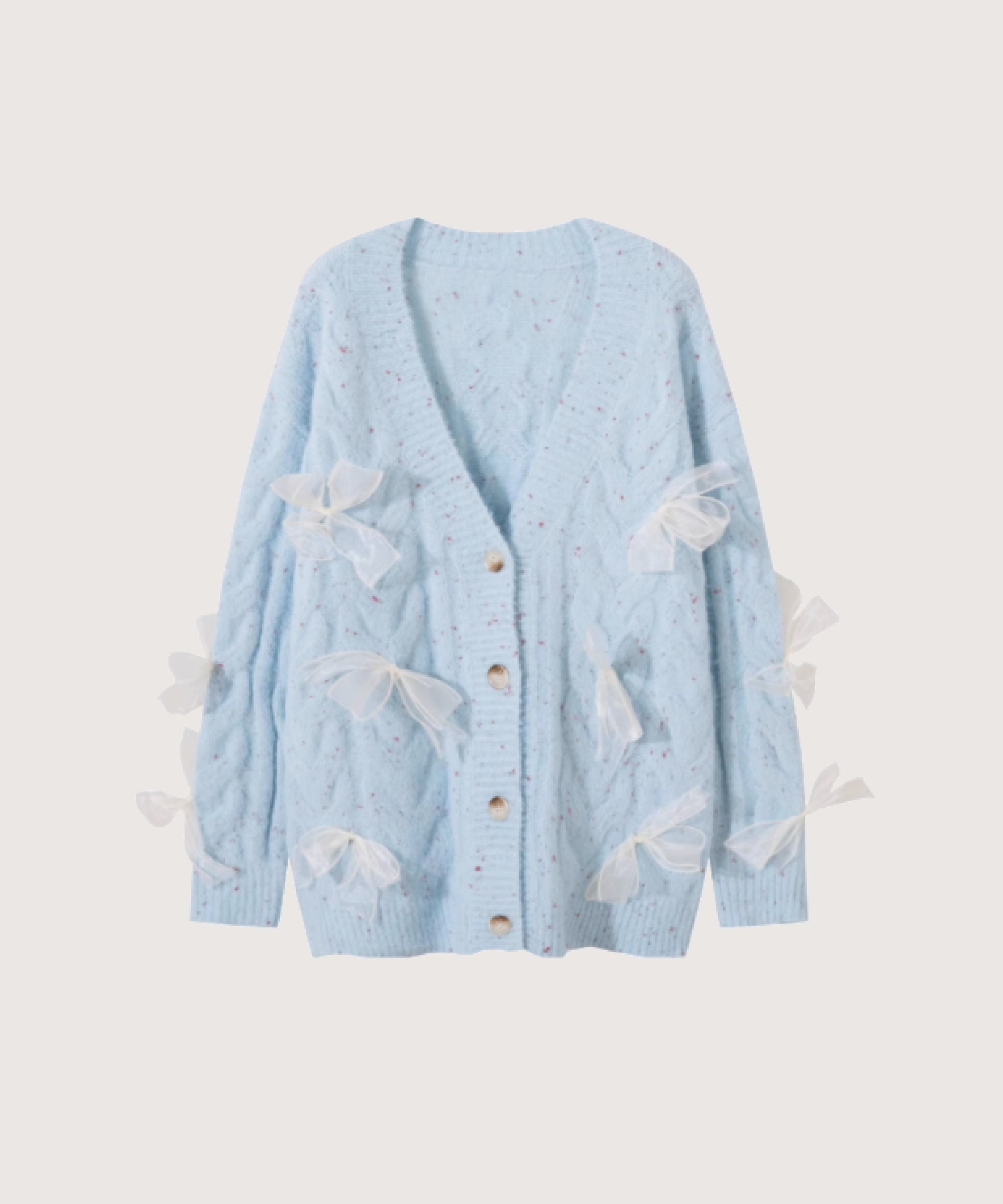 ラポミ プチ LA POMME petit Mesh Ribbon Jeresy Cardigan,Blue