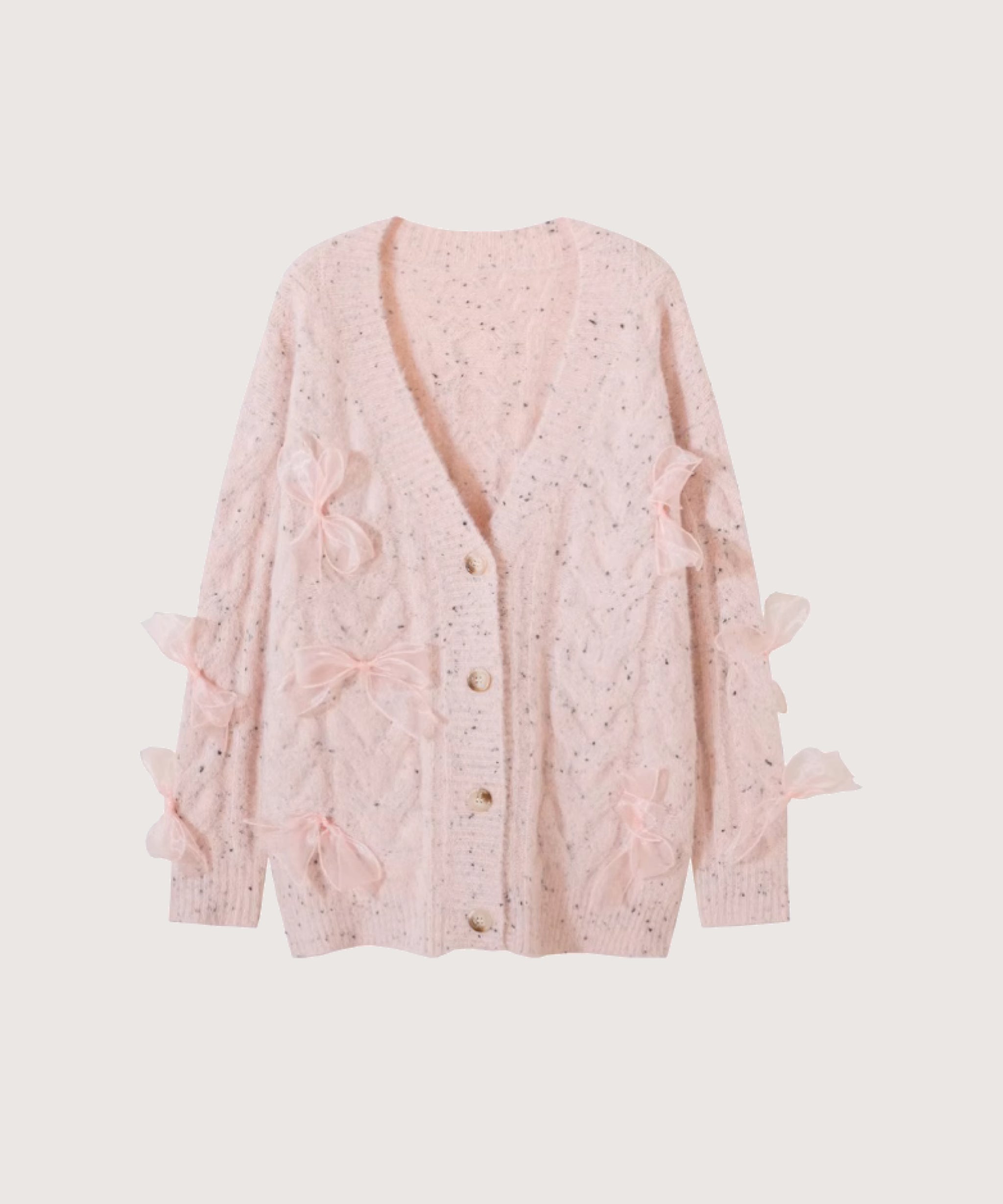 ラポミ プチ LA POMME petit Mesh Ribbon Jeresy Cardigan,Pink