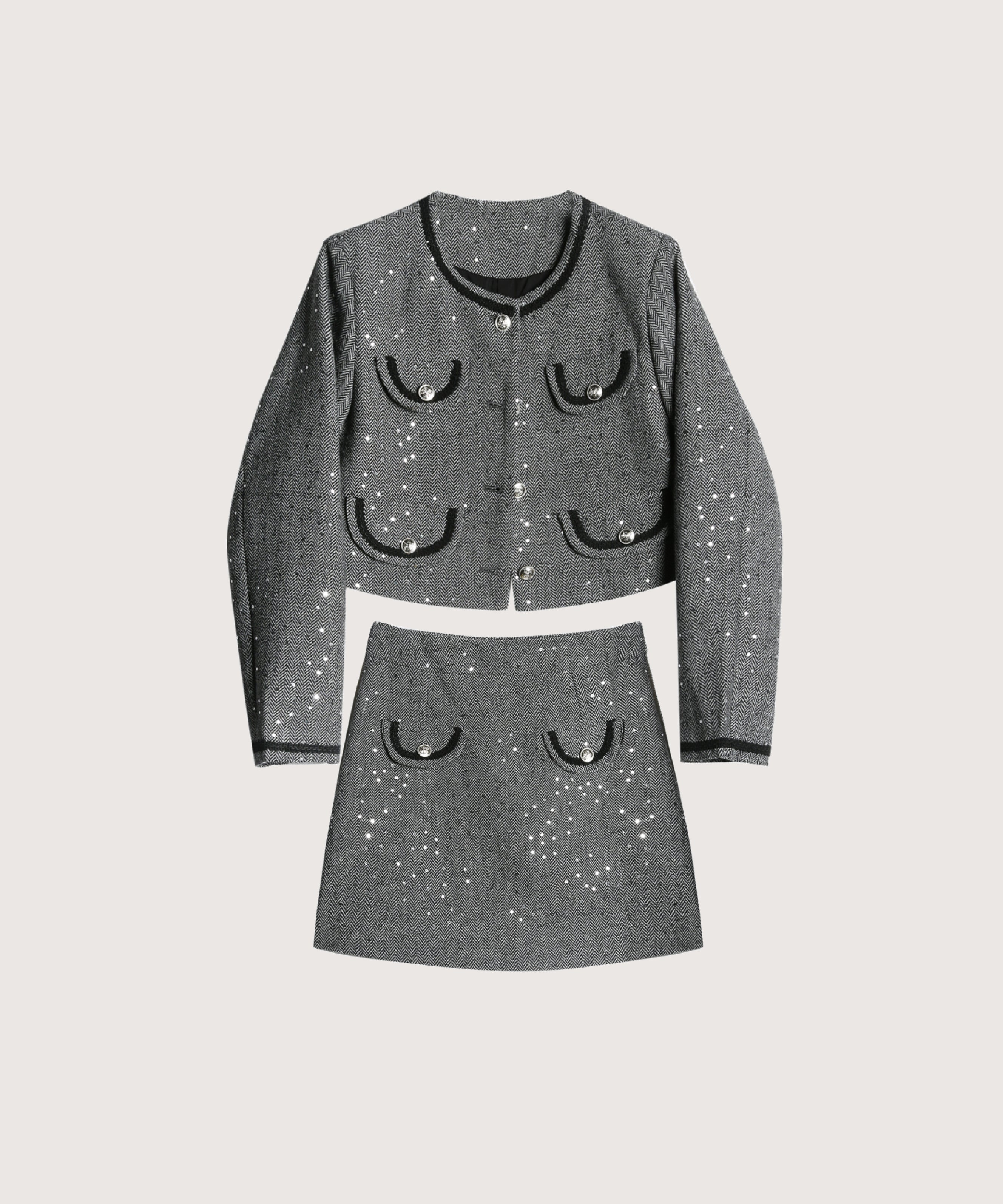 ラポミ プチ LA POMME petit Elegant Sequins Gray Jacket Set-Up