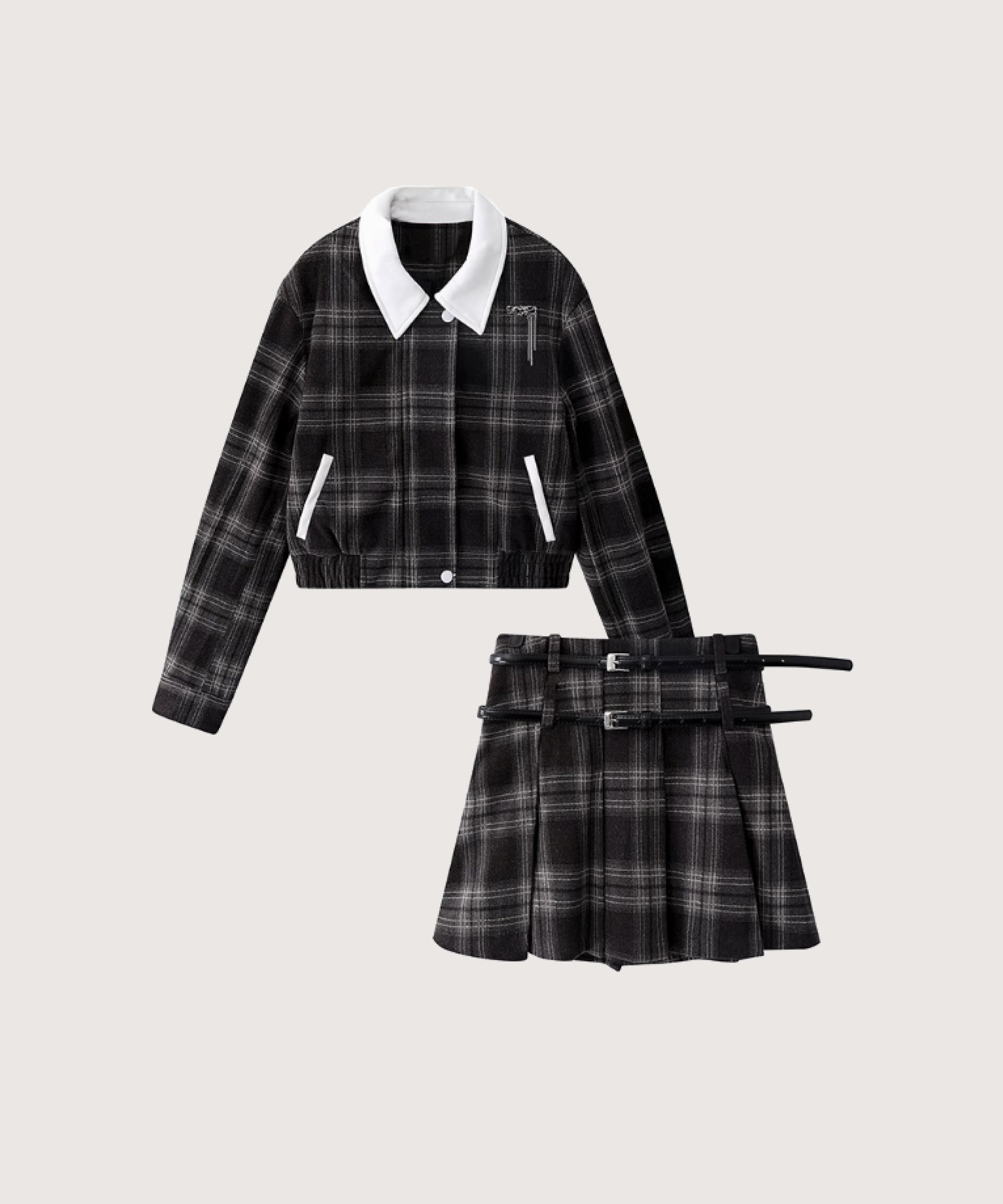 ラポミ プチ LA POMME petit Preppy Retro Plaid Jacket Set Up