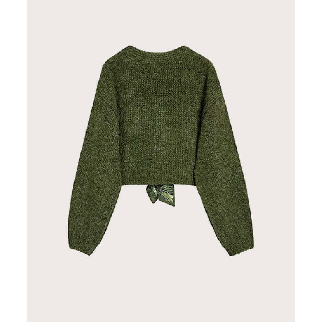 LA POMME petit Lace Open Collar Cardigan Cherry Ribbon Fluffy Knit