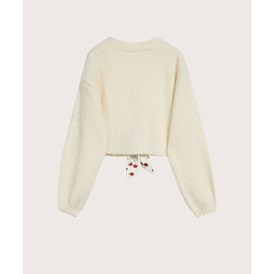 LA POMME petit Lace Open Collar Cardigan Cherry Ribbon Fluffy Knit