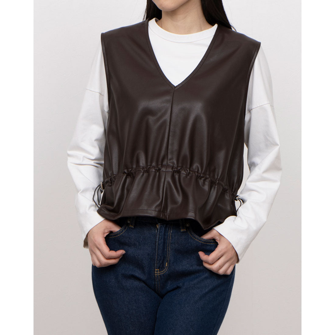 La La que sera Eco Leather Stretch Gather Vest