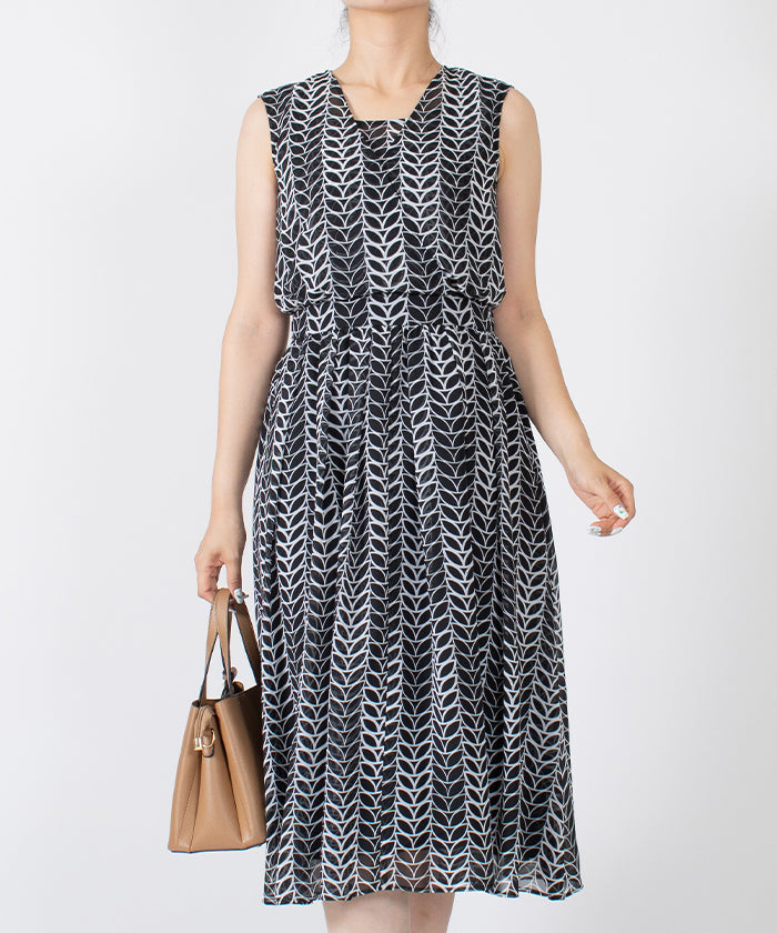 LAPINE BLANCHE Cashmere-style Flare Chiffon Dress / Flower Pattern Print