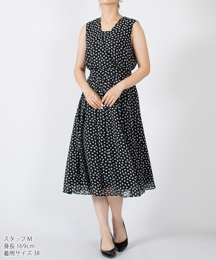 LAPINE BLANCHE Cashmere-style Flare Chiffon Dress / Flower Pattern Print