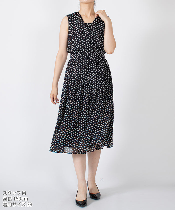 LAPINE BLANCHE Cashmere-style Flare Chiffon Dress / Flower Pattern Print