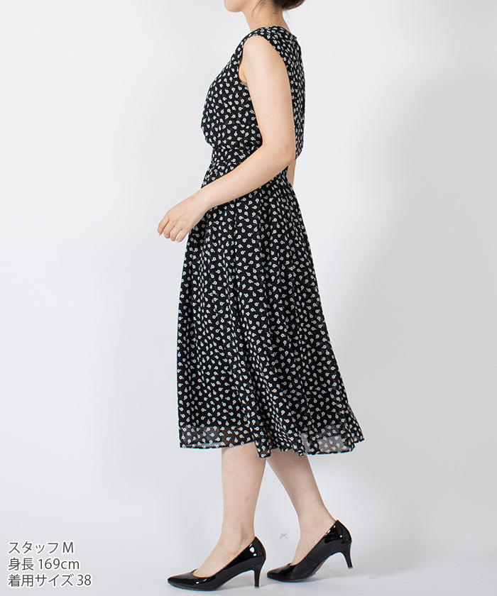 LAPINE BLANCHE Cashmere-style Flare Chiffon Dress / Flower Pattern Print