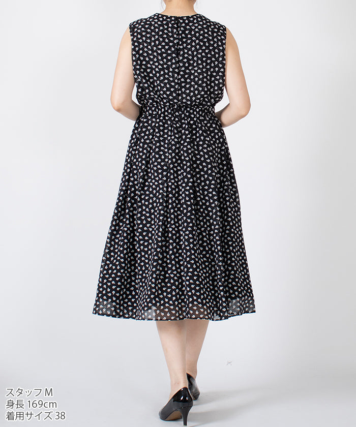 LAPINE BLANCHE Cashmere-style Flare Chiffon Dress / Flower Pattern Print