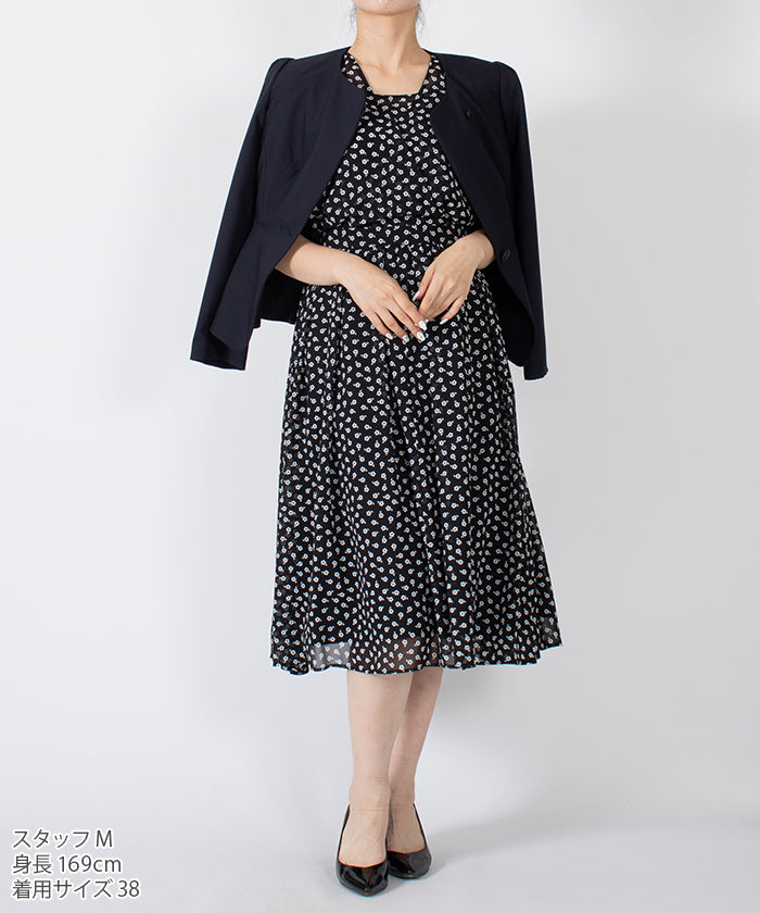 LAPINE BLANCHE Cashmere-style Flare Chiffon Dress / Flower Pattern Print