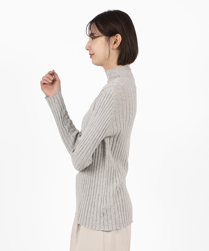 ラピーヌ ブランシュ LAPINE BLANCHE シルク混リブボトルネックプルオーバー （グレー） グレー