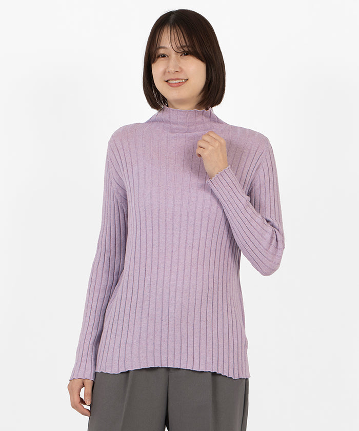 ラピーヌ ブランシュ LAPINE BLANCHE シルク混リブボトルネックプルオーバー （パープル） パープル