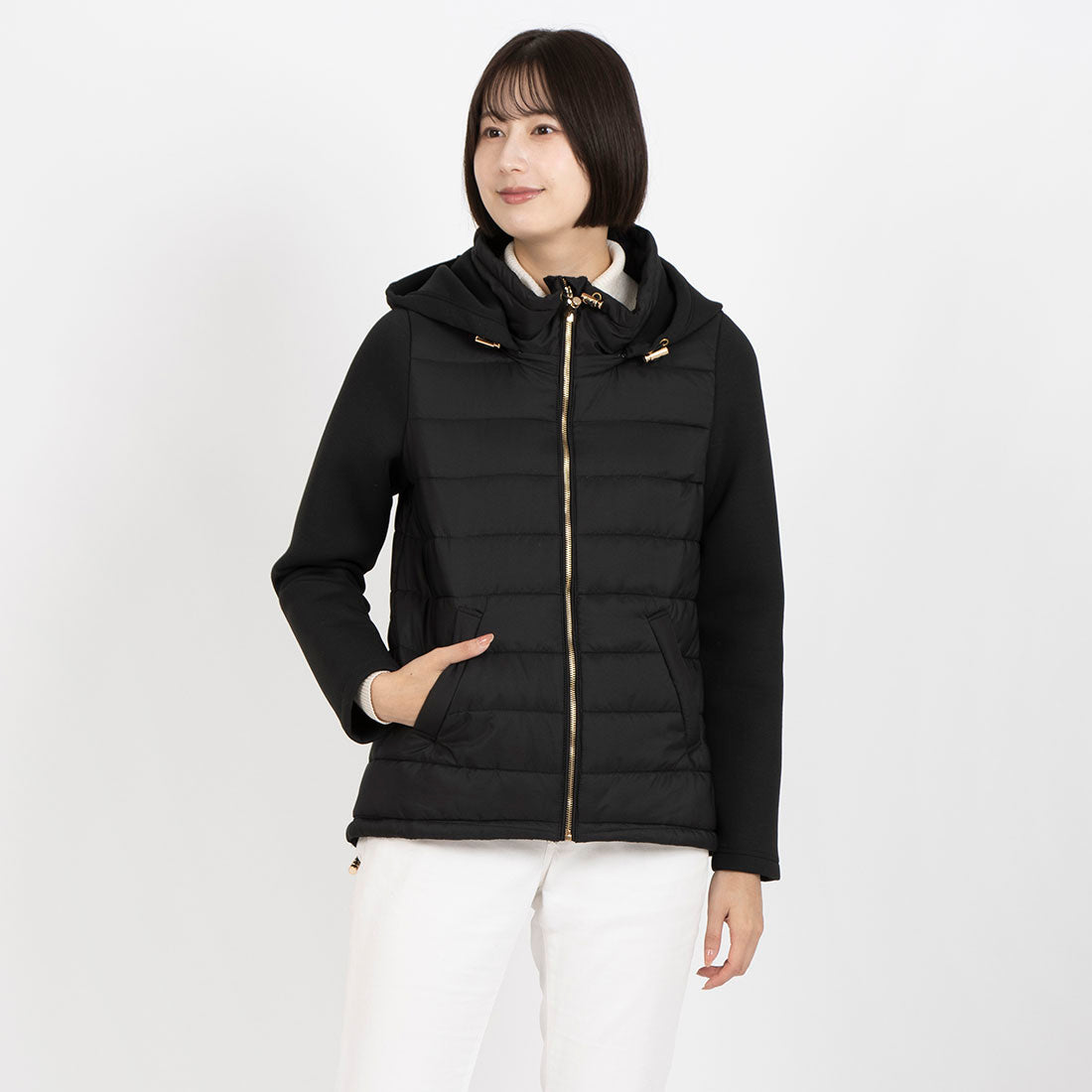 ラピーヌ ブランシュ LAPINE BLANCHE ダンボールニット×タフタドッキング ジャケットコート （ブラック） ブラック